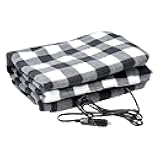 Heated Blanket - 12-Volt Electric Blanket for Car, Truck, SUV, or RV - Portable Winter Car Accessories for Camping or Travel by Stalwart (Black Plaid)