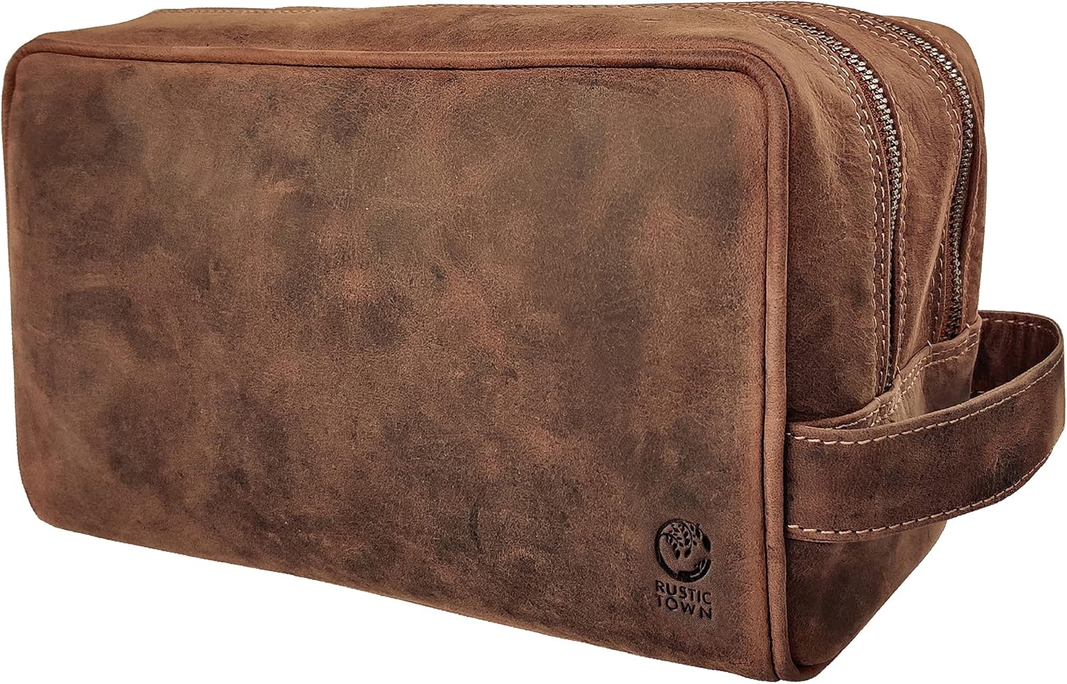 Genuine Leather Travel Toiletry Bag - Dopp Kit Organizer By Rustic Town (Brown)