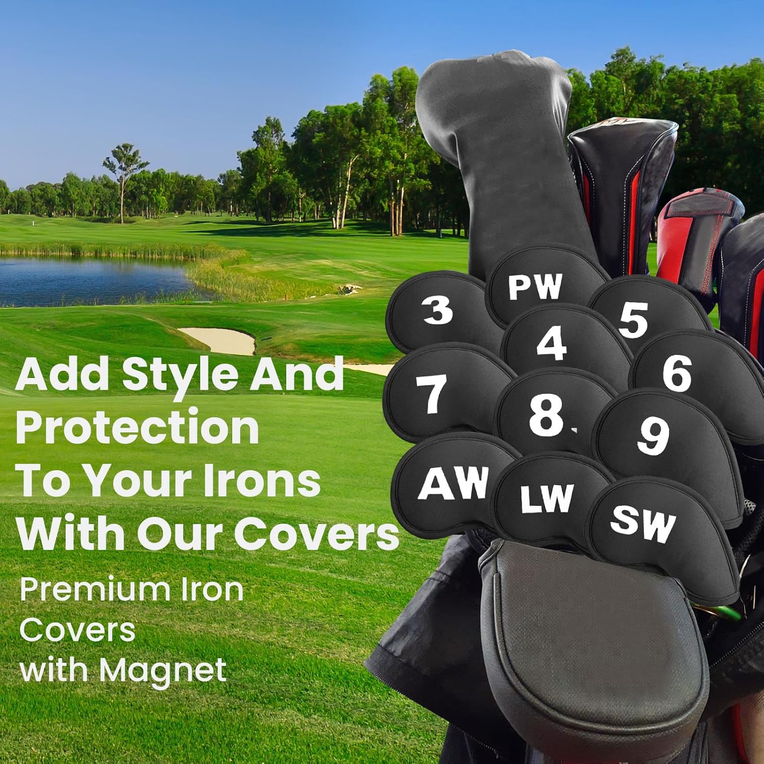 Golf Iron Head Covers Magnetic Soft Protection Printed Numbers Value Set, Durable Neoprene Headcover for Irons, Lightweight in Blue Black Pink for Men Women