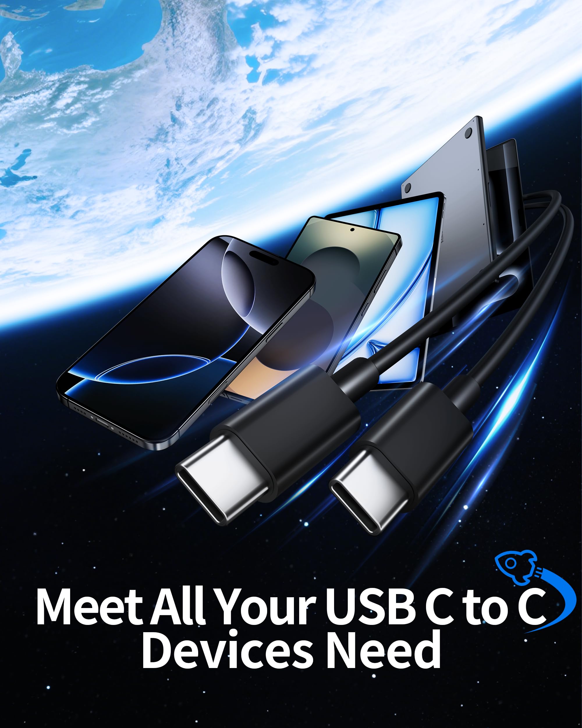 Condition photo showing New/Like New for USB C to USB C Cable, 2-Pack 6FT 60W Fast Charging Cable Type C Charger Cord for iPhone 17/17 Pro/17 Pro Max/Air/16/15 Pro Max/Plus, iPad, MacBook, Galaxy S25/S24/S23, Pixel 10/9/8/7, Tablet, Android