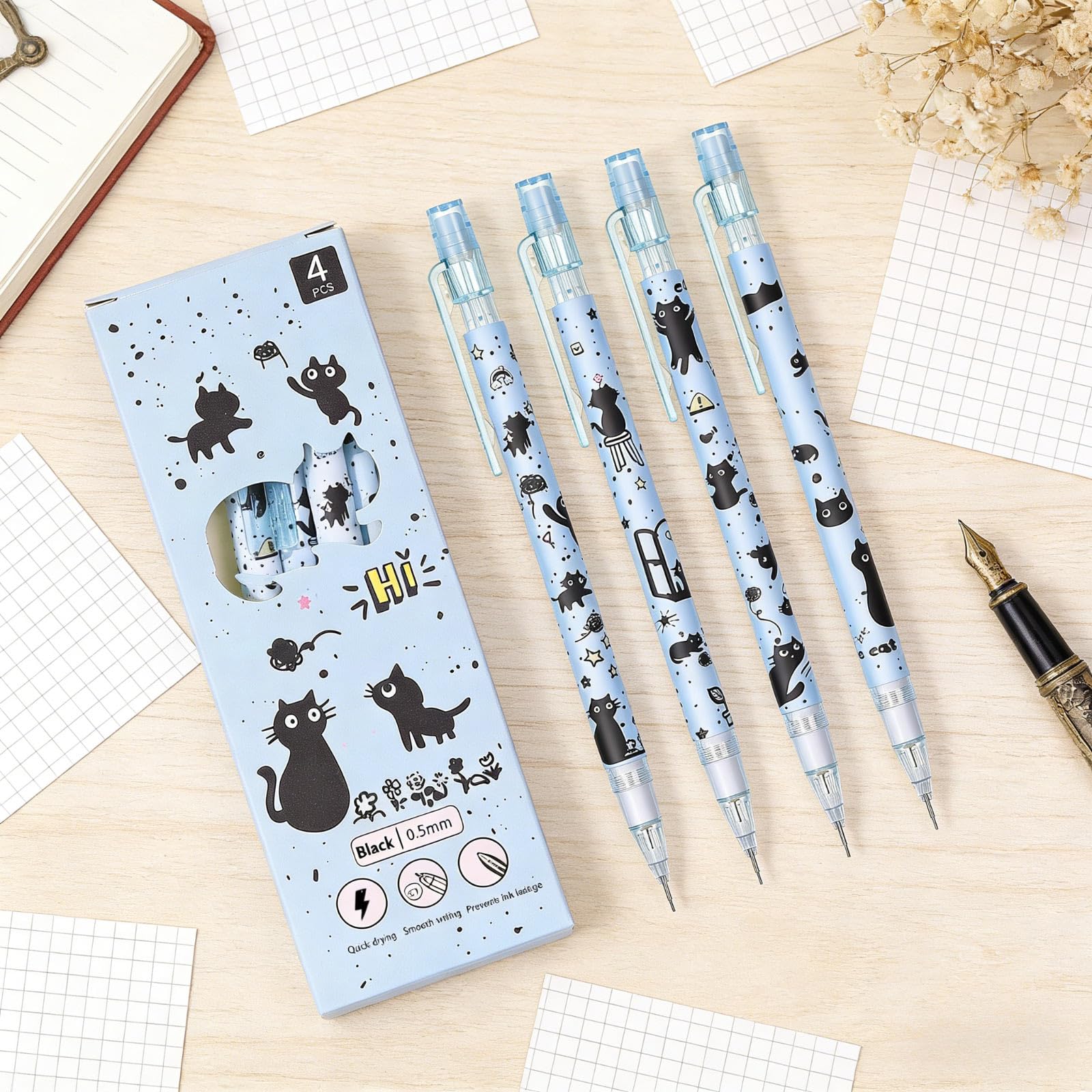 Druckbleistifte mit niedlicher Katze, 0,5 mm, Druckbleistift, Kawaii-Bleistifte, Schulbleistift für Studenten, Frauen, Büro, Schulbedarf, 8 Stück