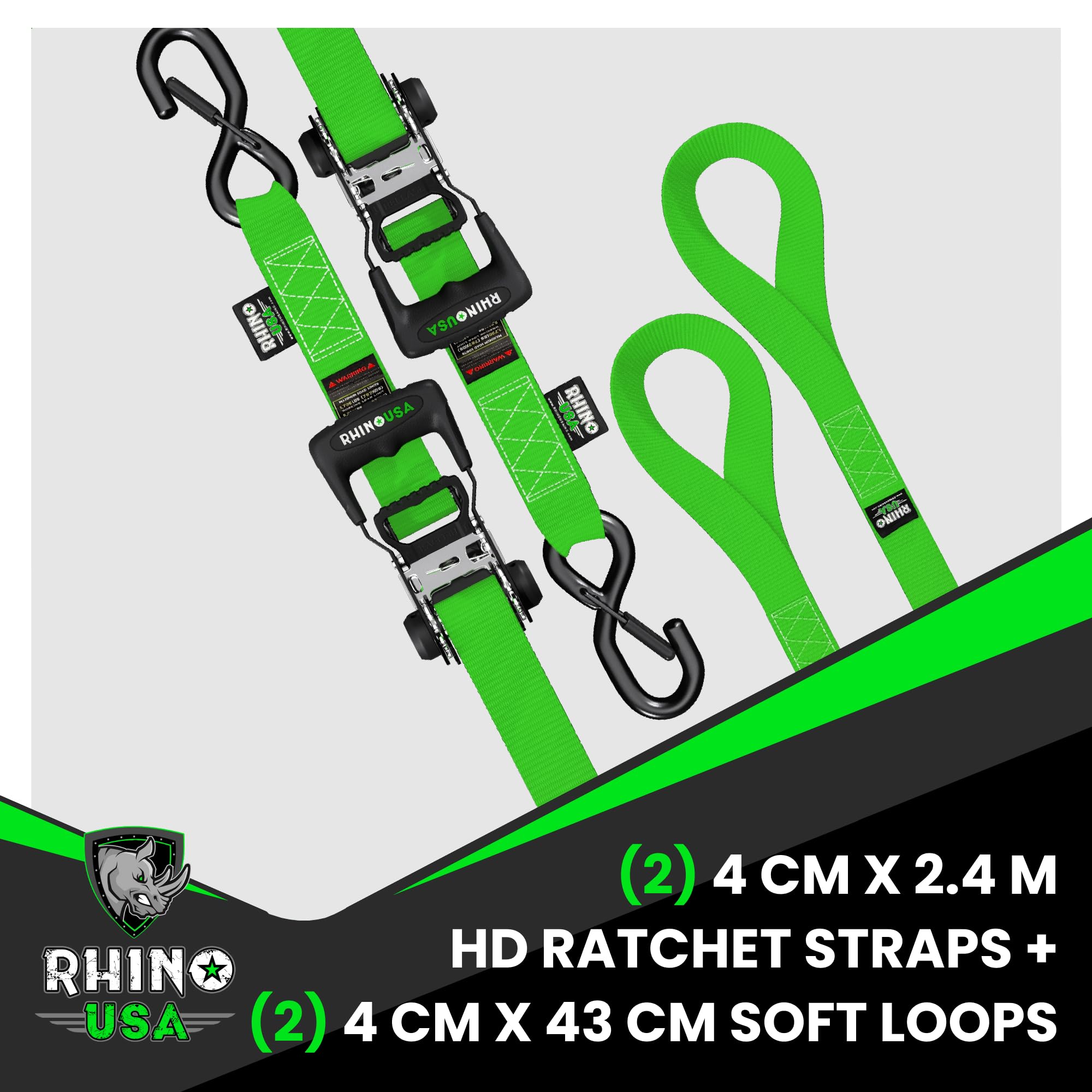 Rhino USA Ratchet Straps Heavy Duty Kit (2-Pack), 4cm x 2.4m (2,000kg Break Strength) - Image 4