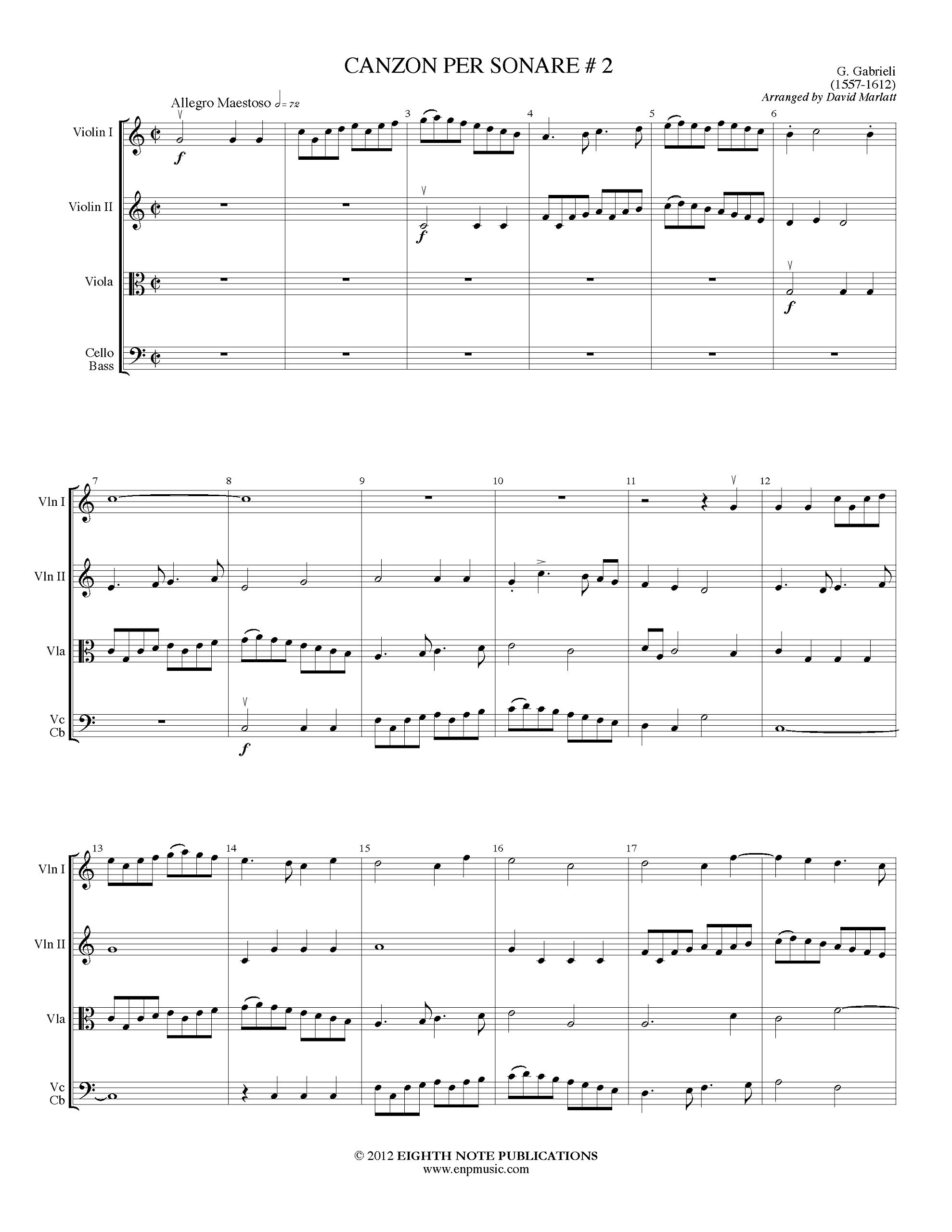Canzon per Sonare #2: String Orchestra: Grade 2: Score & Parts