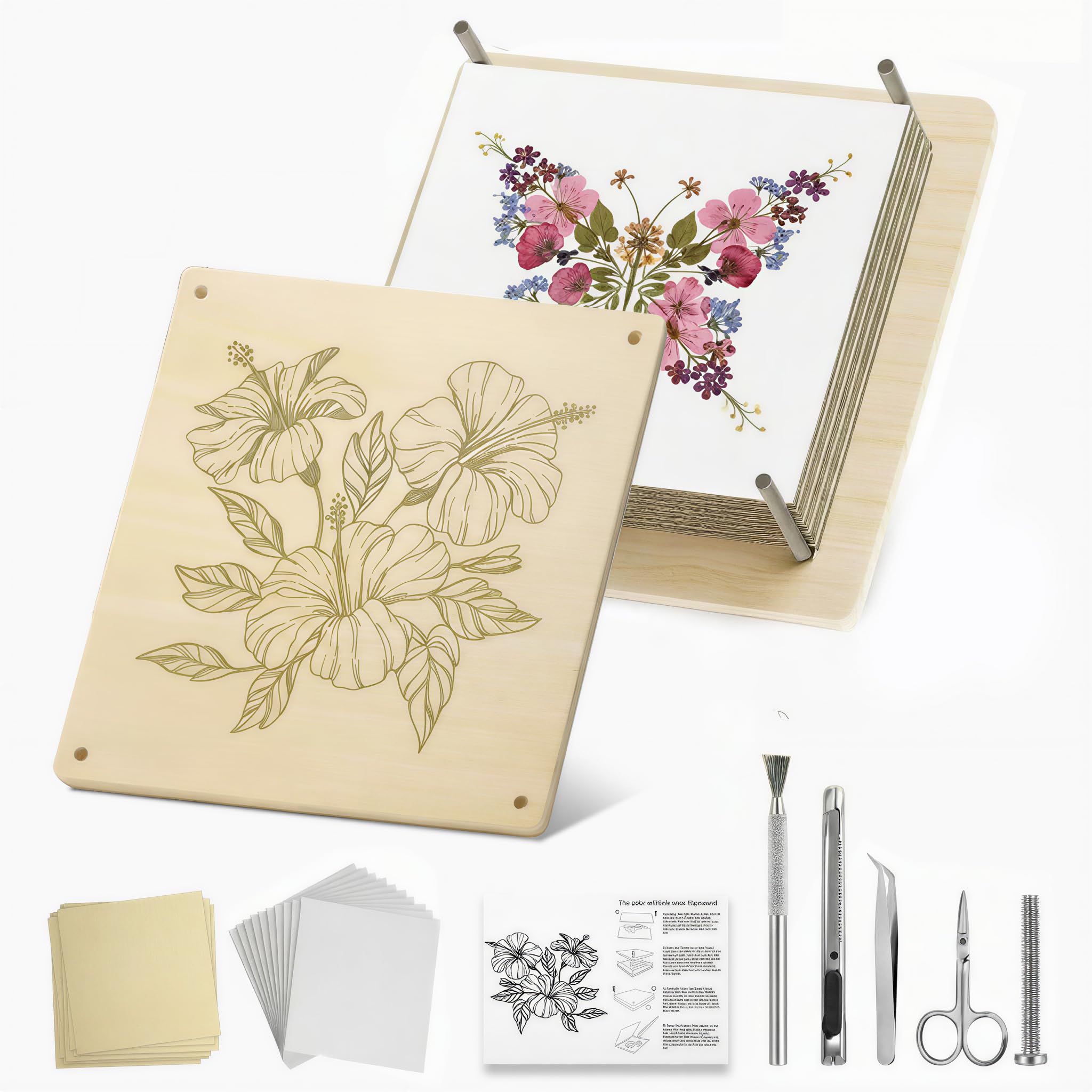 FOCHIER F Flower Press Kit for Adults &amp; Kids, Extra Large Wooden Flower Press Kit with Tools, 30 Blotting Papers, for Pressed Flowers, Resin Art, DIY Crafts &amp; Flower Preservation