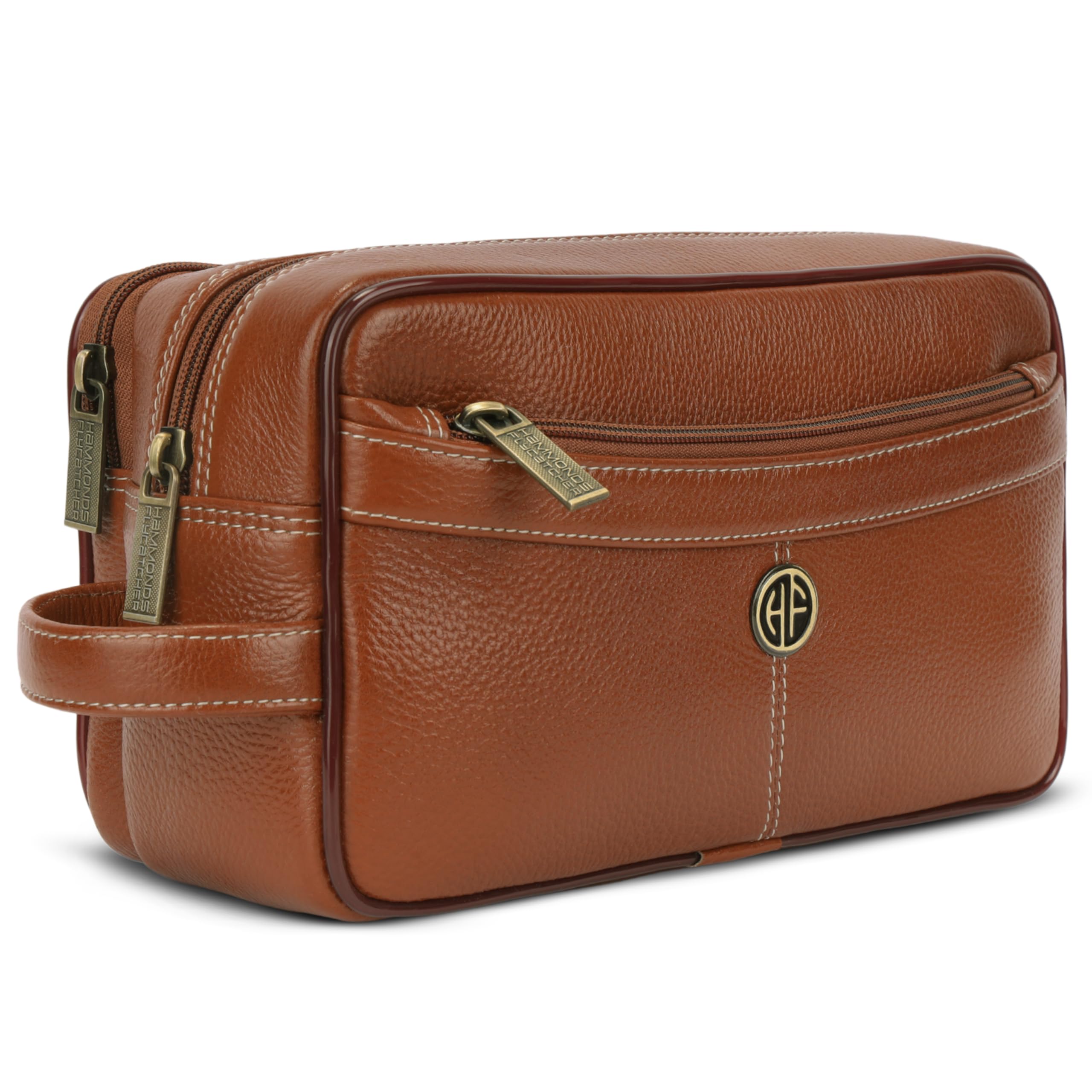 Hammonds Flycatcher Genuine Leather Toiletry Bag for Men and Women Cosmetic Organizer Bag, Travel Organizer Pouch, Toiletry Pouch for Men with Multiple Pockets, Shaving Kit Bag for Men - Tan