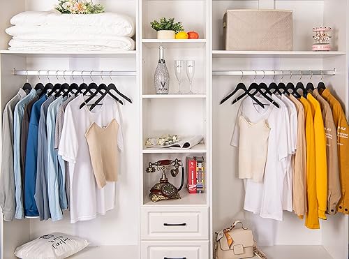 Miniatura 8 de 20 perchas de madera negras ultra finas de lujo de 16.5 pulgadas que ahorran espacio, gancho giratorio de 360 grados, lo mejor para trajes, perchas