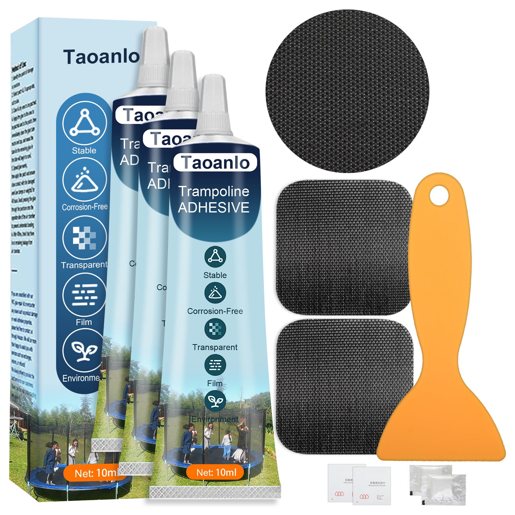 Self-Adhesive Trampoline Patch Repair Kit - 2 Round + 2 Square Patches - Trampoline Accessories for Repairing Tears or Holes in Trampoline Mats