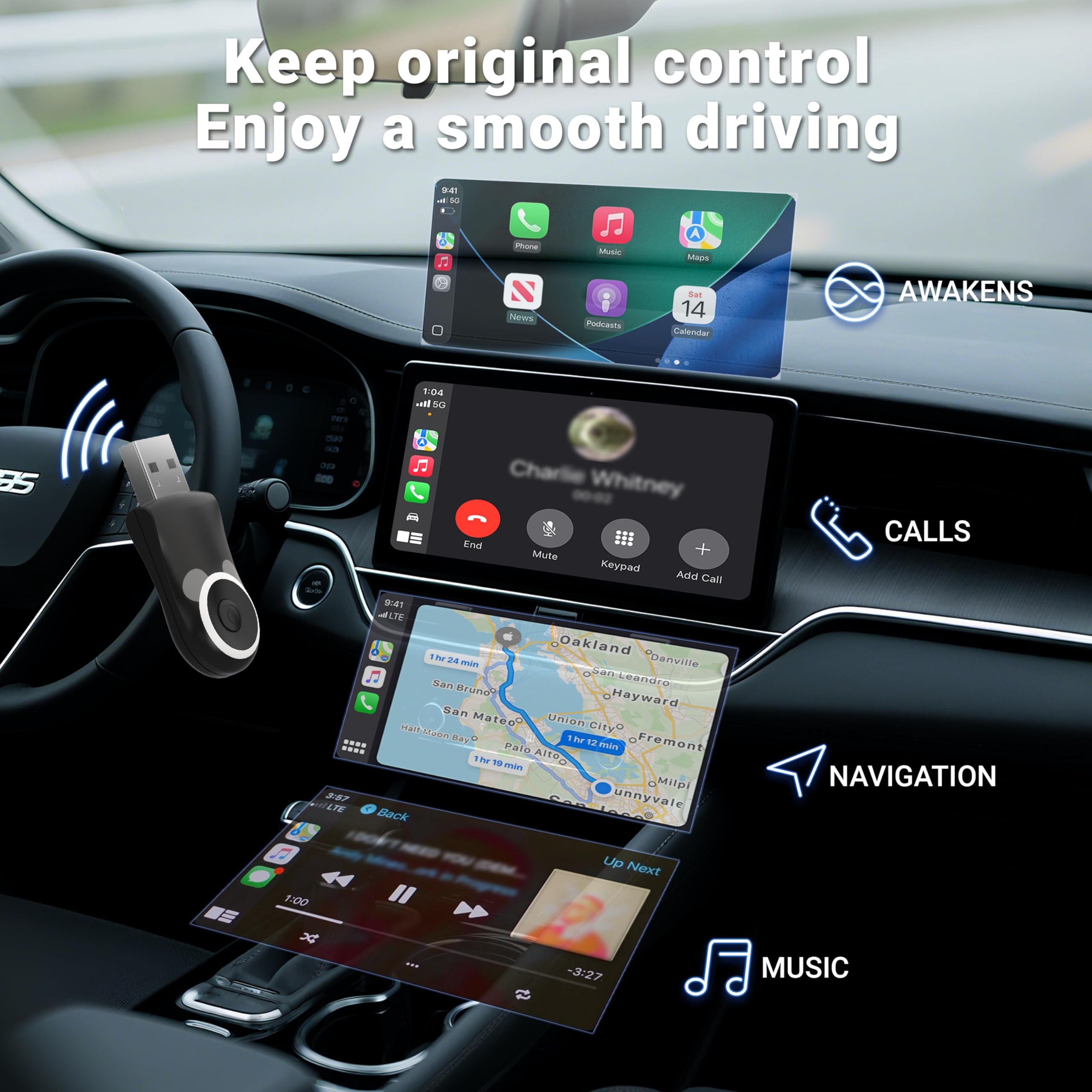 MINIX CA520 CarPlay Inalámbrico Cámara Bebé Coche para iPhone Solo (no Android Auto), Monitor Bebé Asiento Trasero 1080P, Visión Nocturna, Ángulo Amplio 150°, Baja Latencia para CarPlay cable original