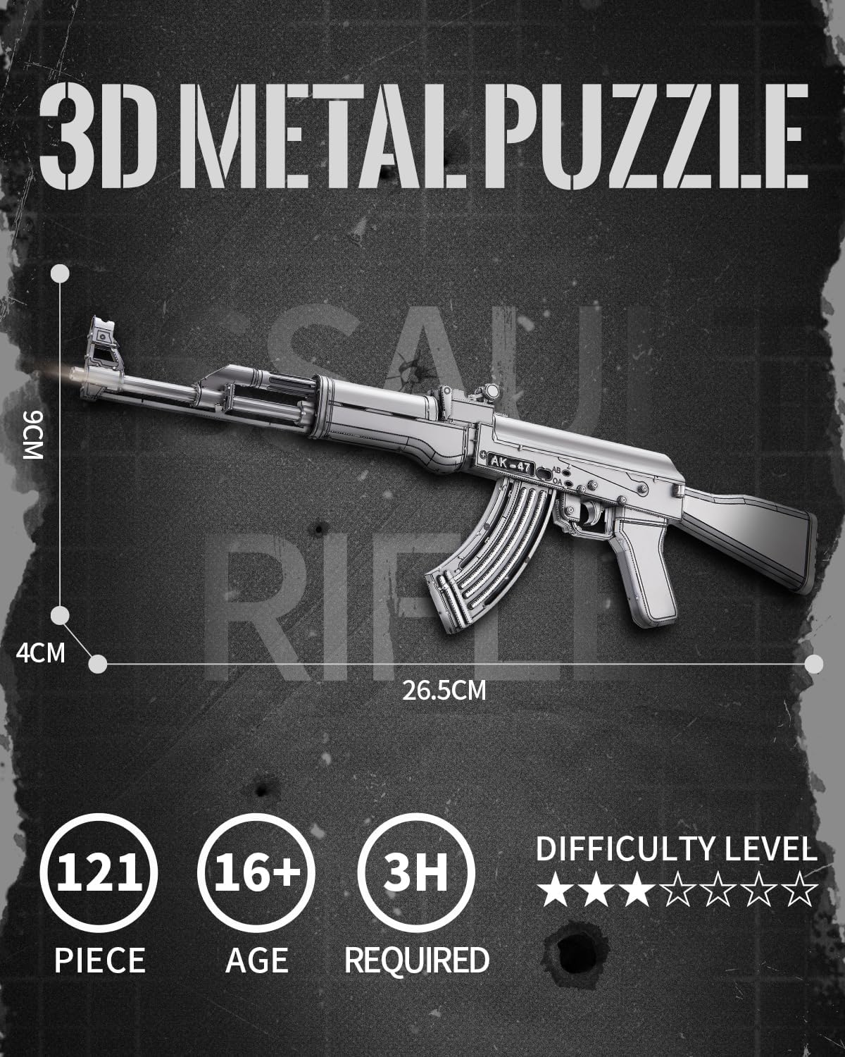Piececool 3D Metal Puzzles for Adults, AK47 Assault Rifle Model Kits, Gun Model Building Kits Brain Teaser DIY Hobbies 3D Puzzles Christmas Birthday New Year Gifts