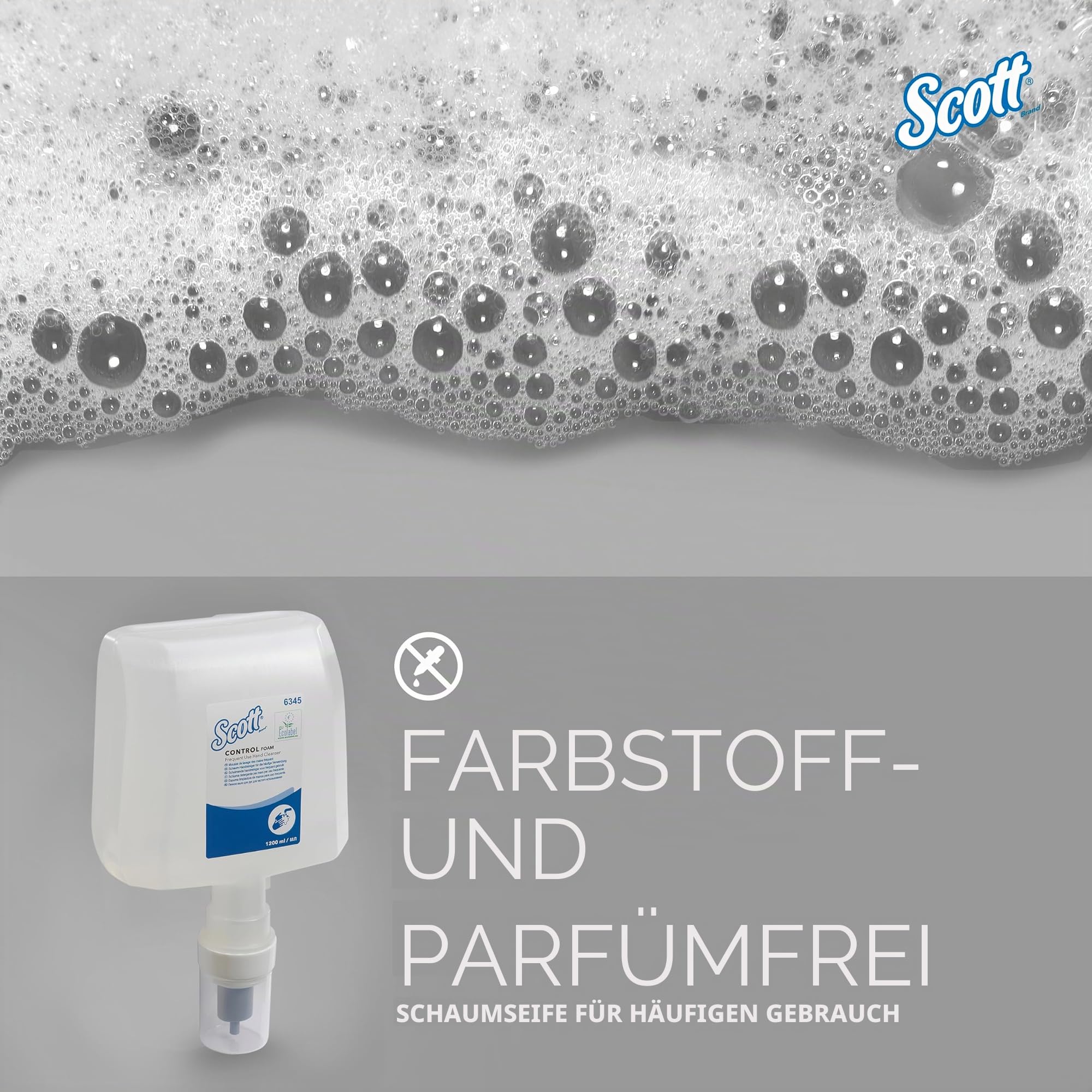 Scott® Control™ Schaumhandseife 6345, unparfümierte Handseife für häufige Verwendung, 4 Kassetten nachfüllbarer farbloser Handreiniger x 1,2 Liter (insg. 4,8 l)