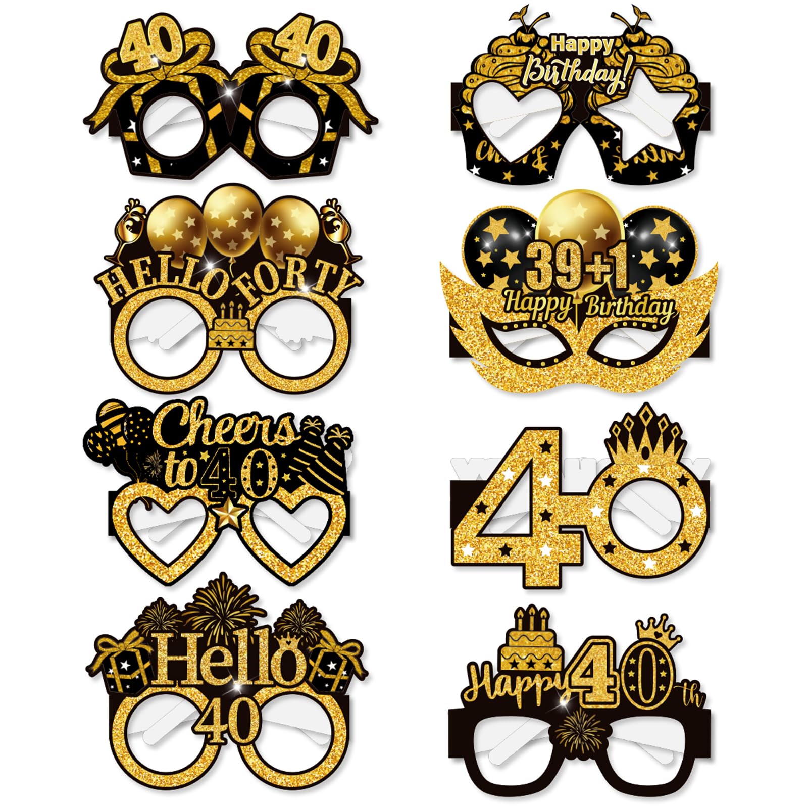 40th Birthday Glasses, 8 Pcs Paper Novelty 40th Birthday Party Eyeglasses