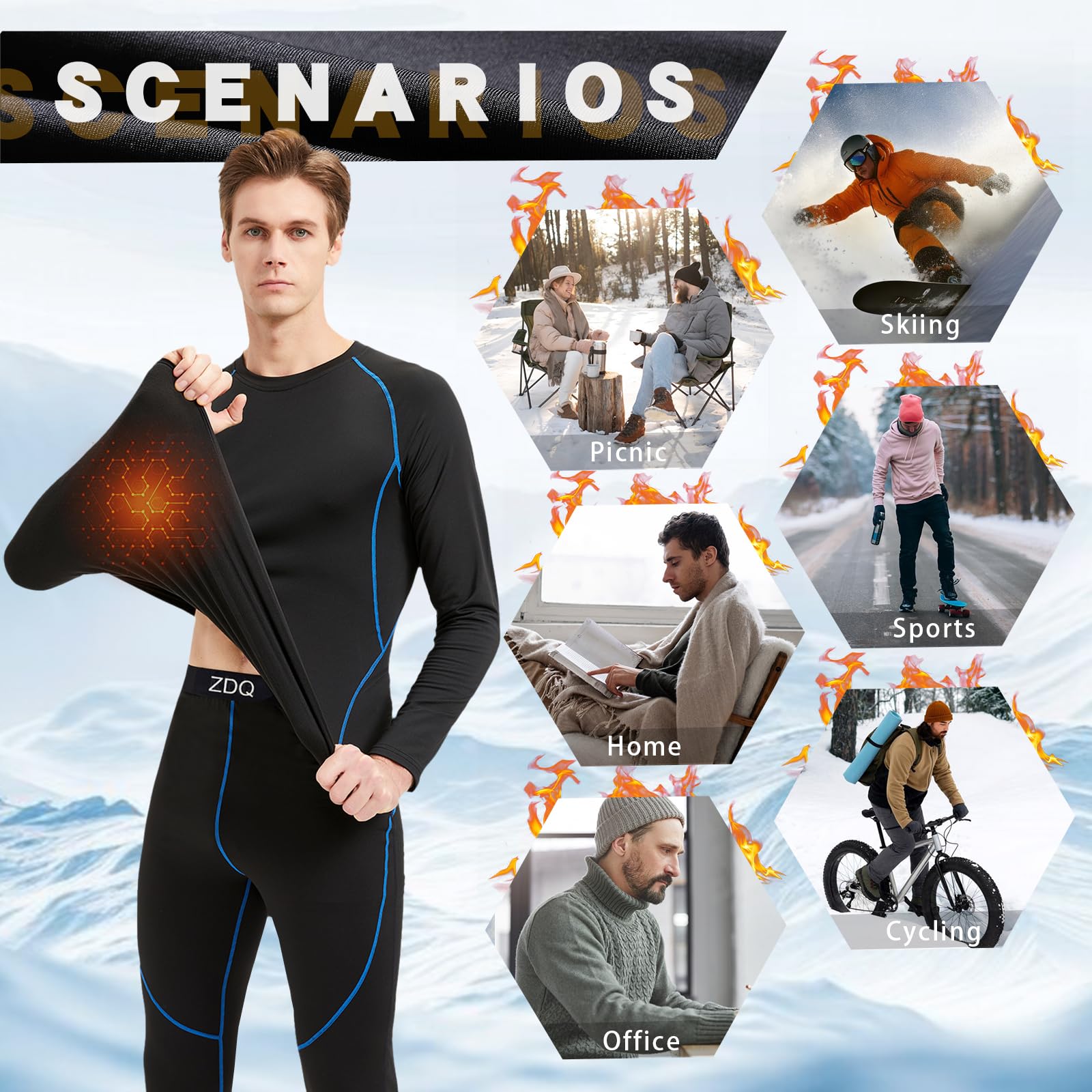ZDQ Intimo Termico Uomo Set Intimo Invernale da Sci Intimo Funzionale Traspirante Biancheria, Taglie S-XXL