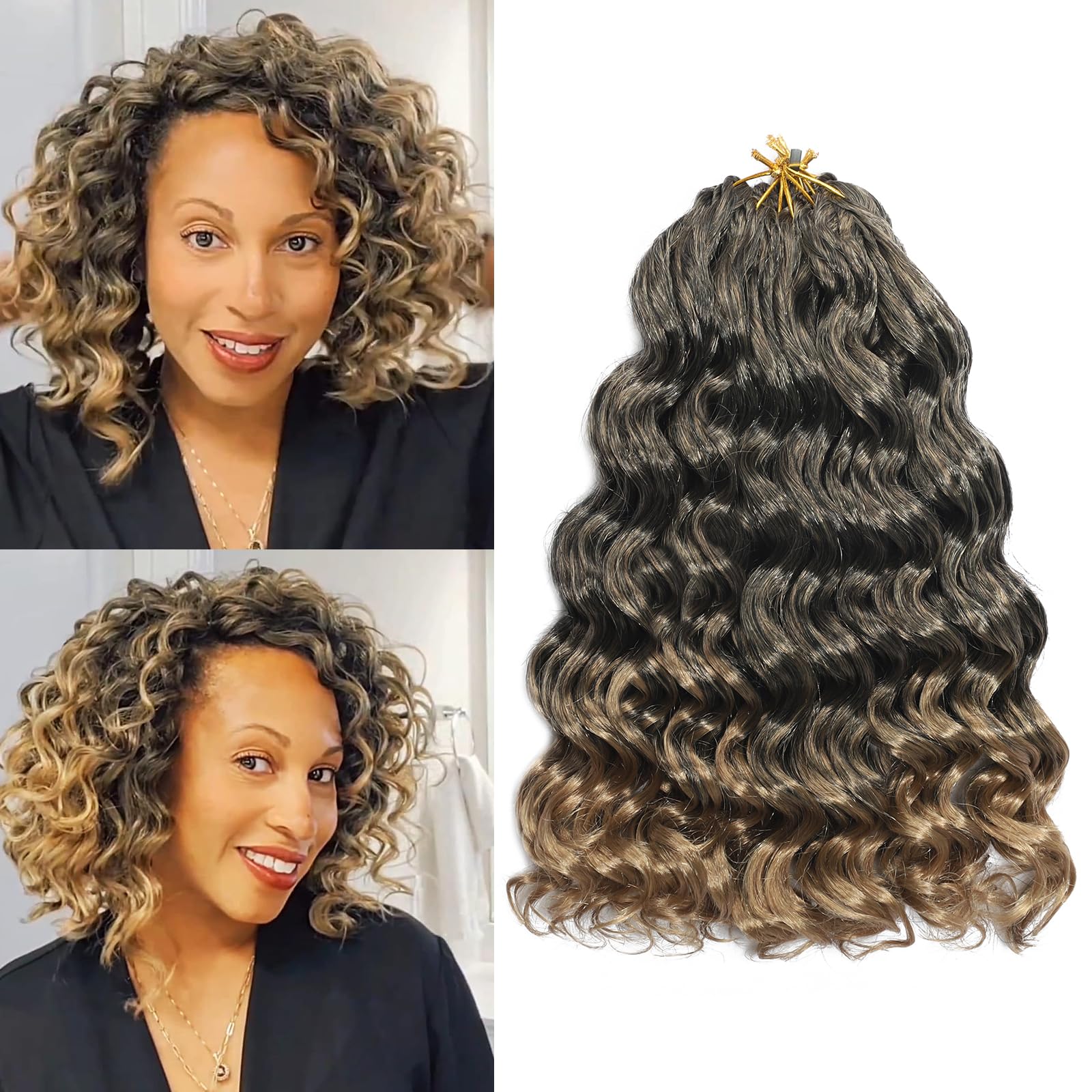 AMLUCKS Ocean Wave Crochet Hair 8 Packs Pre Looped Short GoGo Curl Crochet Hair Ombre Curly Deep Wavy Twist Braids Synthetic Braiding Hair Extensions for Women (T27#