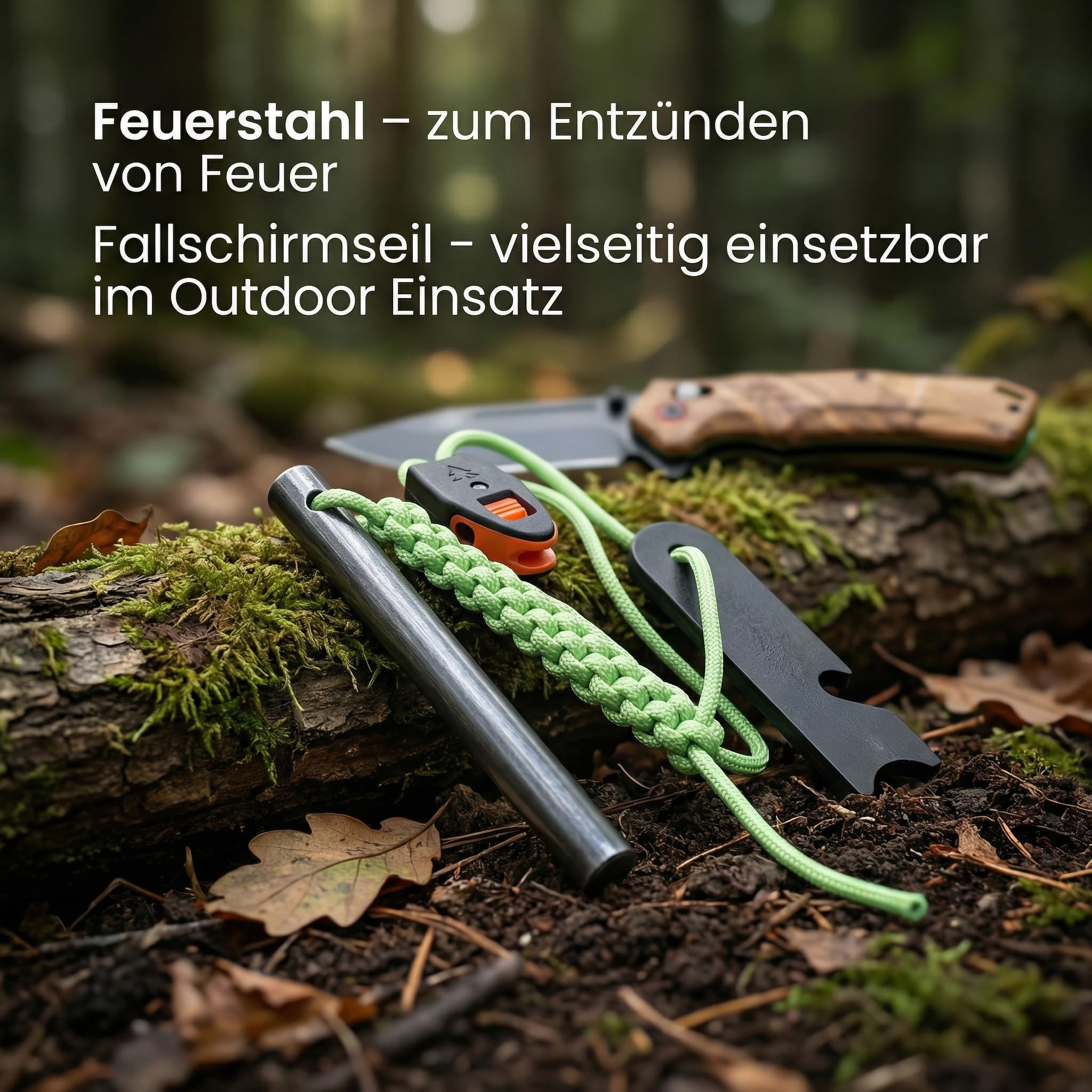 Outdoormesser, Einhandmesser – Klappmesser mit 7Cr17MOV Edelstahlklinge – Ergonomischer Griff mit leuchtendem Rücken – inkl. Ledergürteltasche & Zubehör