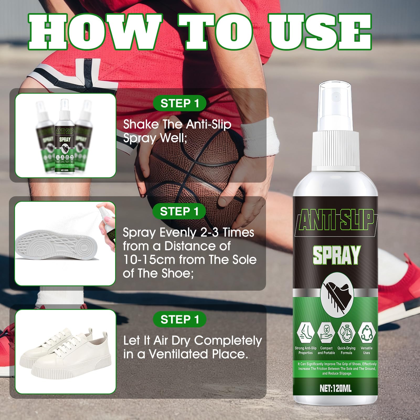 Spray Agarre de Zapatos, 120ml Genérico Spray de Agarre para Zapatillas de Baloncesto, Antideslizante, Mejora el Agarre, Apto para Todo Tipo de Calzado Deportivo
