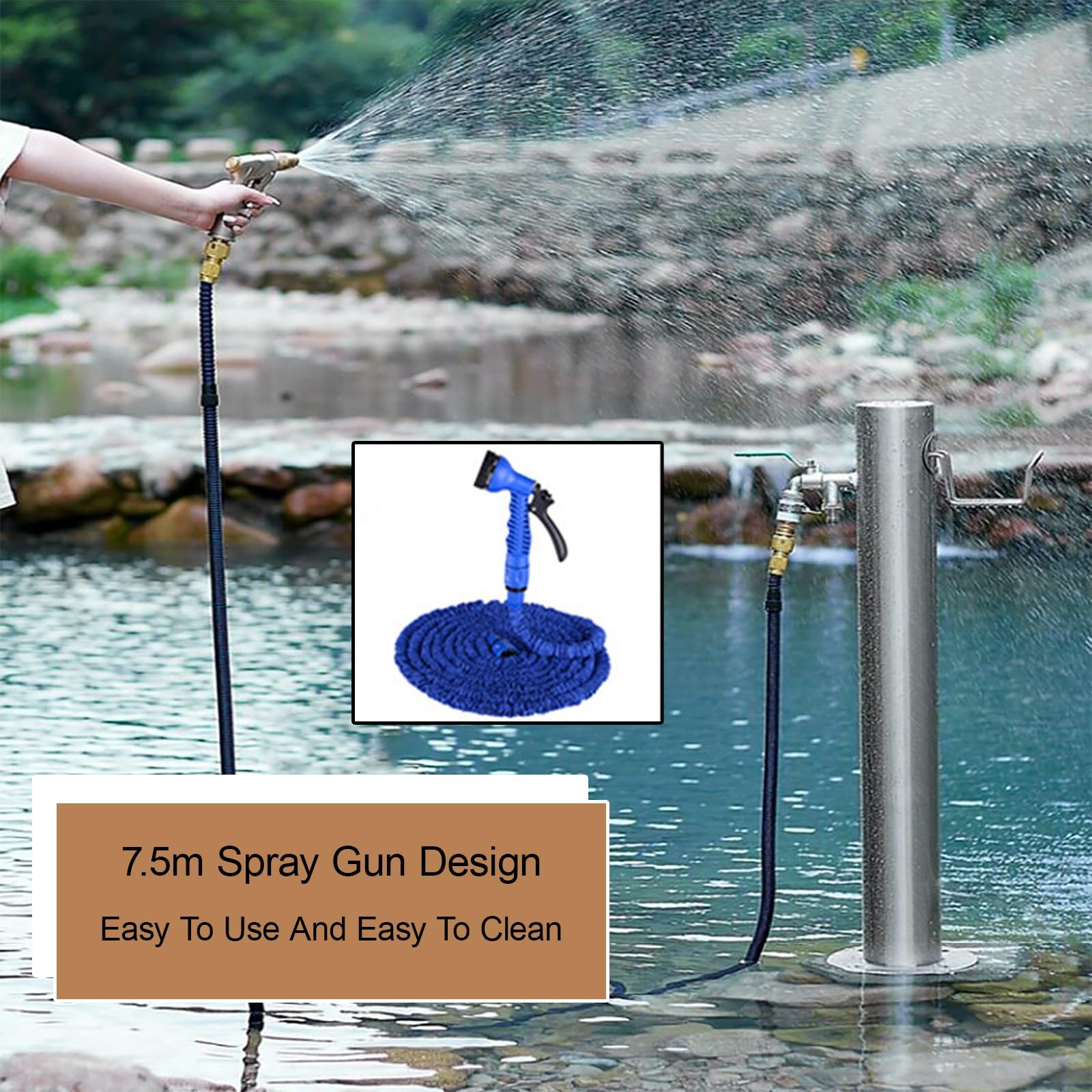 Columna de Agua de jardín con Grifo, Fuente de Agua de Acero Inoxidable montada en el Suelo, Soporte para Manguera de hidrante de jardín, para céspedes, Lavado y Limpieza
