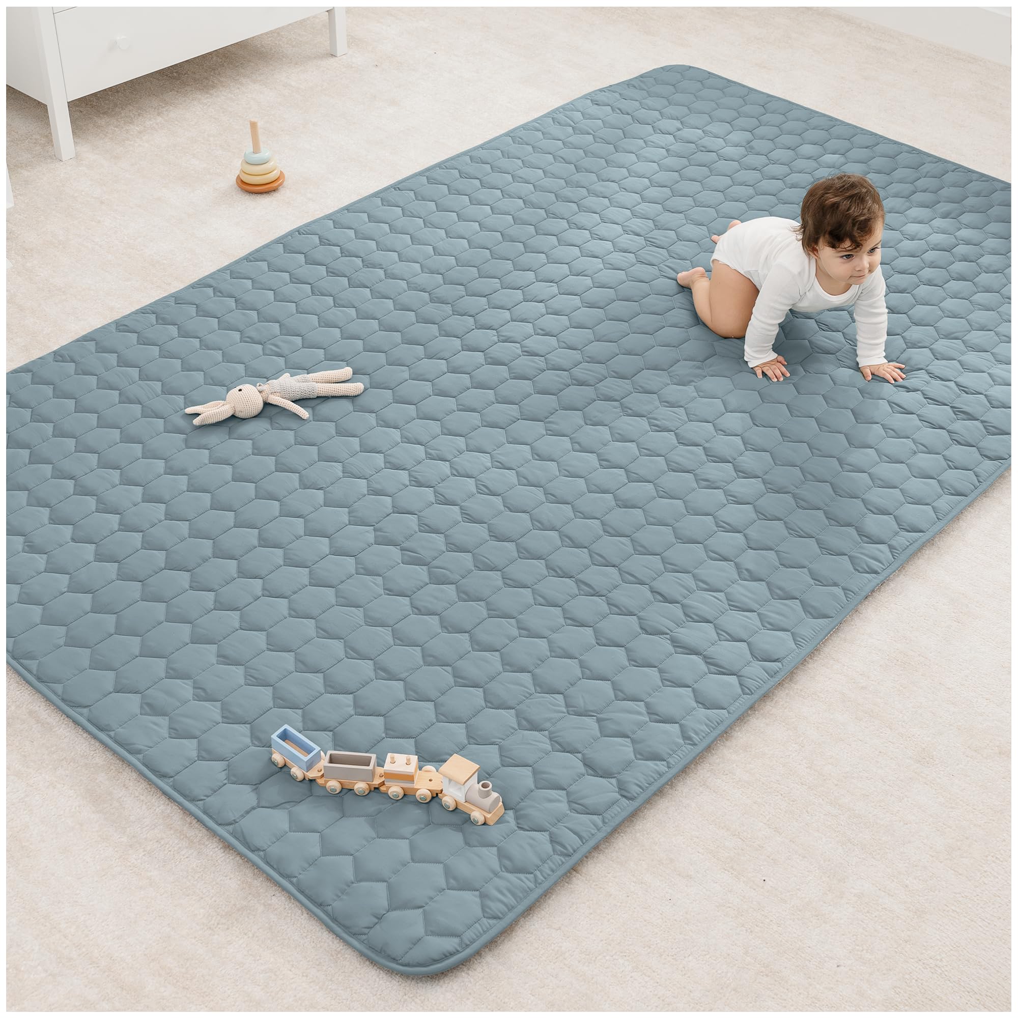 Comfy Cubs Rectangle Kids Play Mat - Large 60 x 96 inches Soft Quilted Baby Floor Mat with Non-Slip Bottom - Plush Design for Toddlers' Playtime -