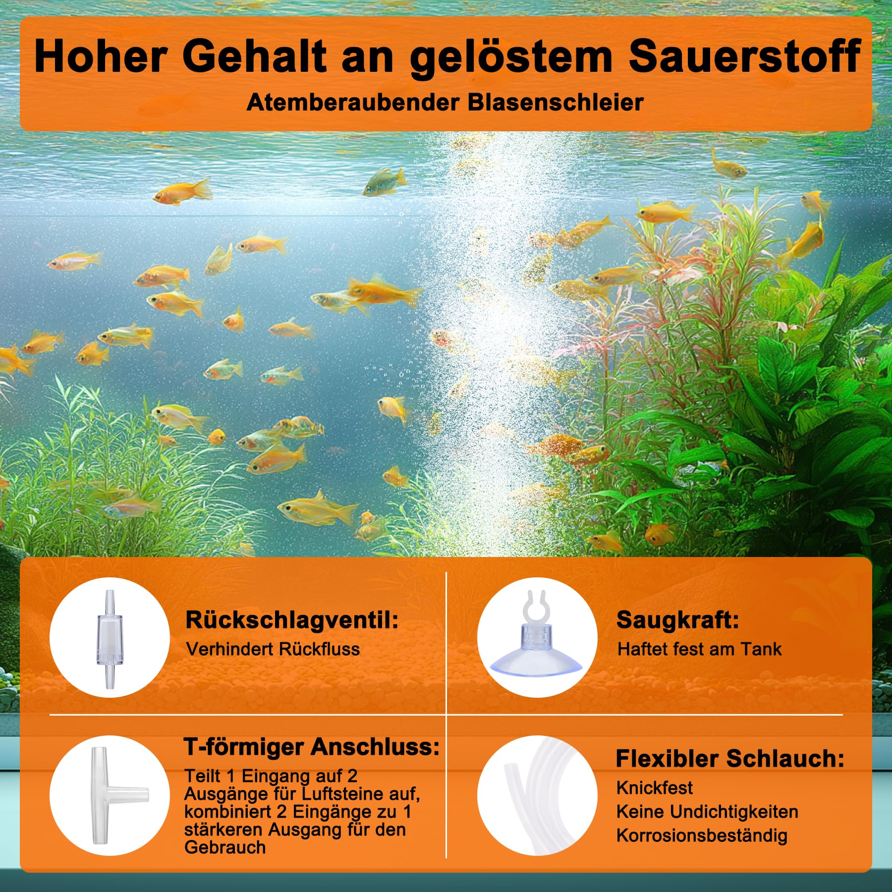hygger Sprudelstein für Aquarium, Luftausströmer Aquarium Luftstein, Aquarium Ausströmer Sauerstoffstein Sprudler Set, Rot, Quadratisch Geformt, mit alle Zubehör, 42mm