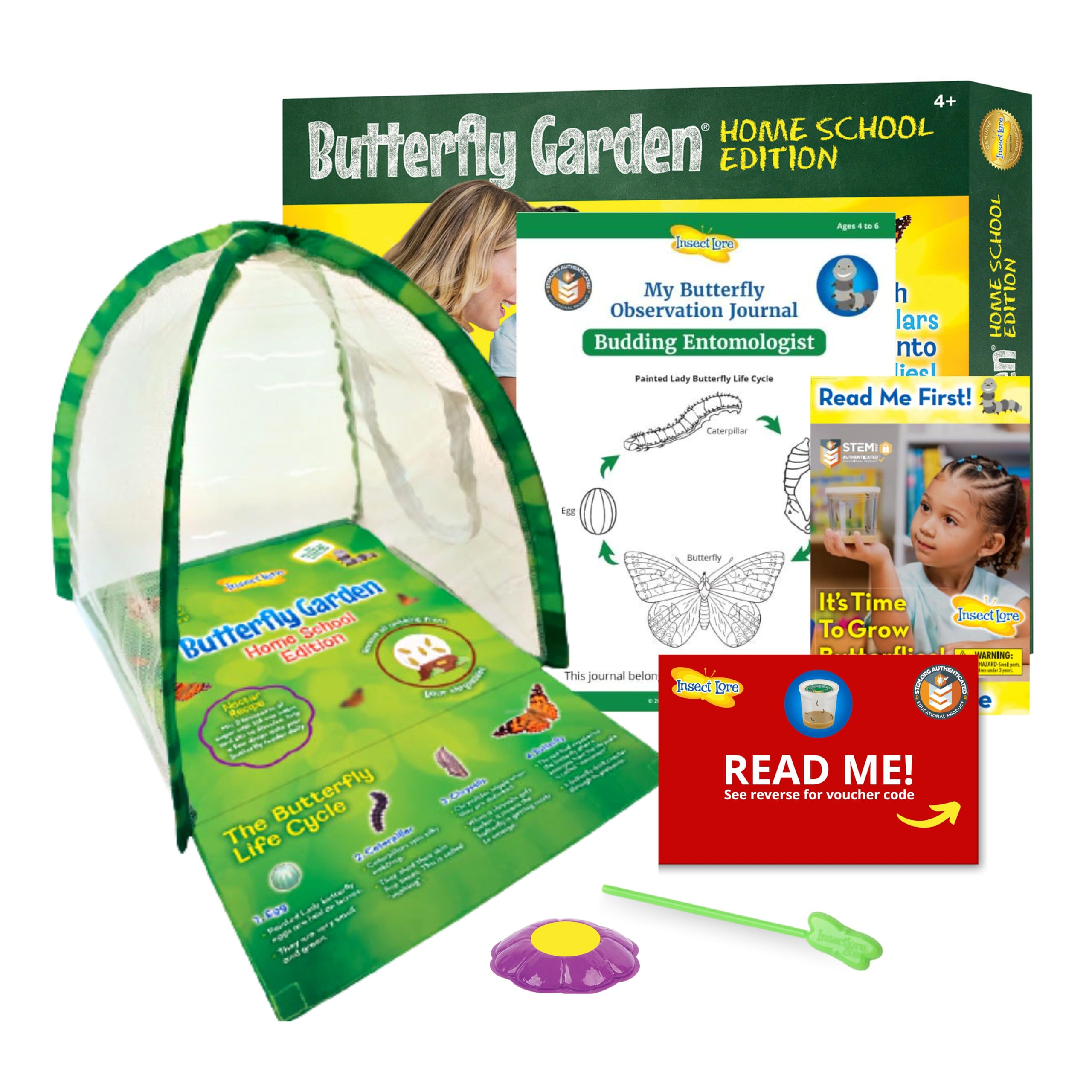 Insect Lore Butterfly Garden with Prepaid Voucher to Redeem Caterpillars Later | Ultra-Clear Dome Habitat | Butterfly Raising Kit | Raise 5 Painted Lady Butterflies Prepaid Voucher