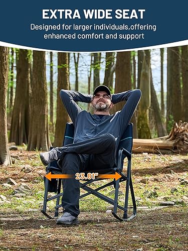 Miniatura 6 de TIMBER RIDGE Silla mecedora plegable de gran tamaño, capacidad de 400 libras, portátil, para exteriores, con reposabrazos duros, portavasos y
