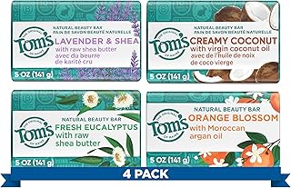 Tom's of Maine Paquete variado de jabón en barra, jabón en barra natural para mujeres y hombres, lavanda y karité, eucalipto fresco, coco cremoso, flor de azahar, barras de 5 onzas (paquete de 4)