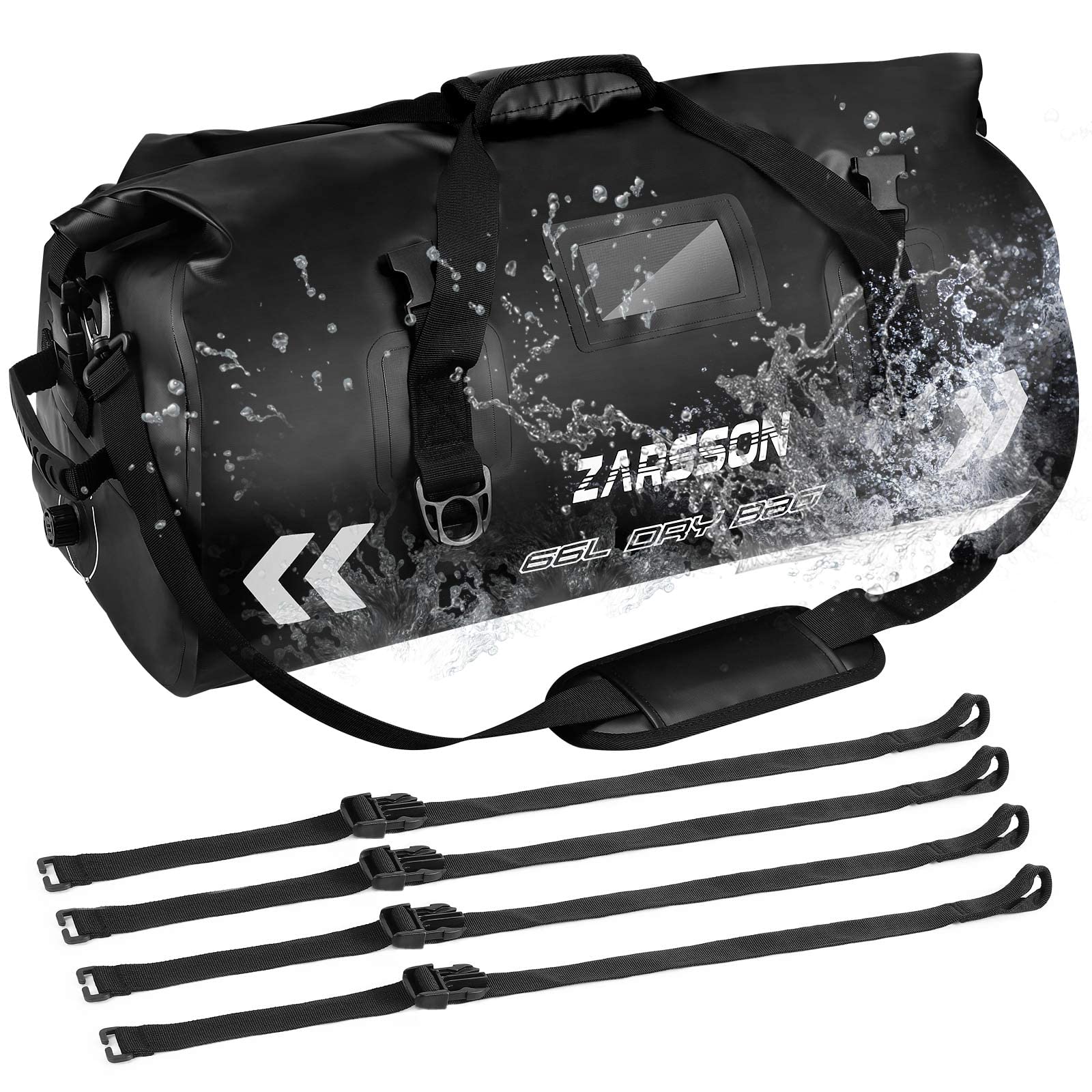 ZARSSON Waterproof Duffel Bag, Lightweight Travel Dry Bag with 40L / 66L Sizes - Large Storage Space, Durable Straps and Handles, Heavy Duty Material to Keep Your Gear Dry, Black, 66L, Waterproof