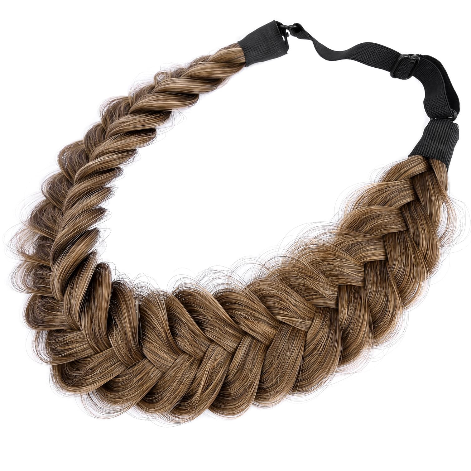 BOBIYA Messy Wide 2 Strands Synthetic Hair Braided Headband Classic Chunky Braid Headband Braided Headbands for Women Beauty Accessory (Claybank)