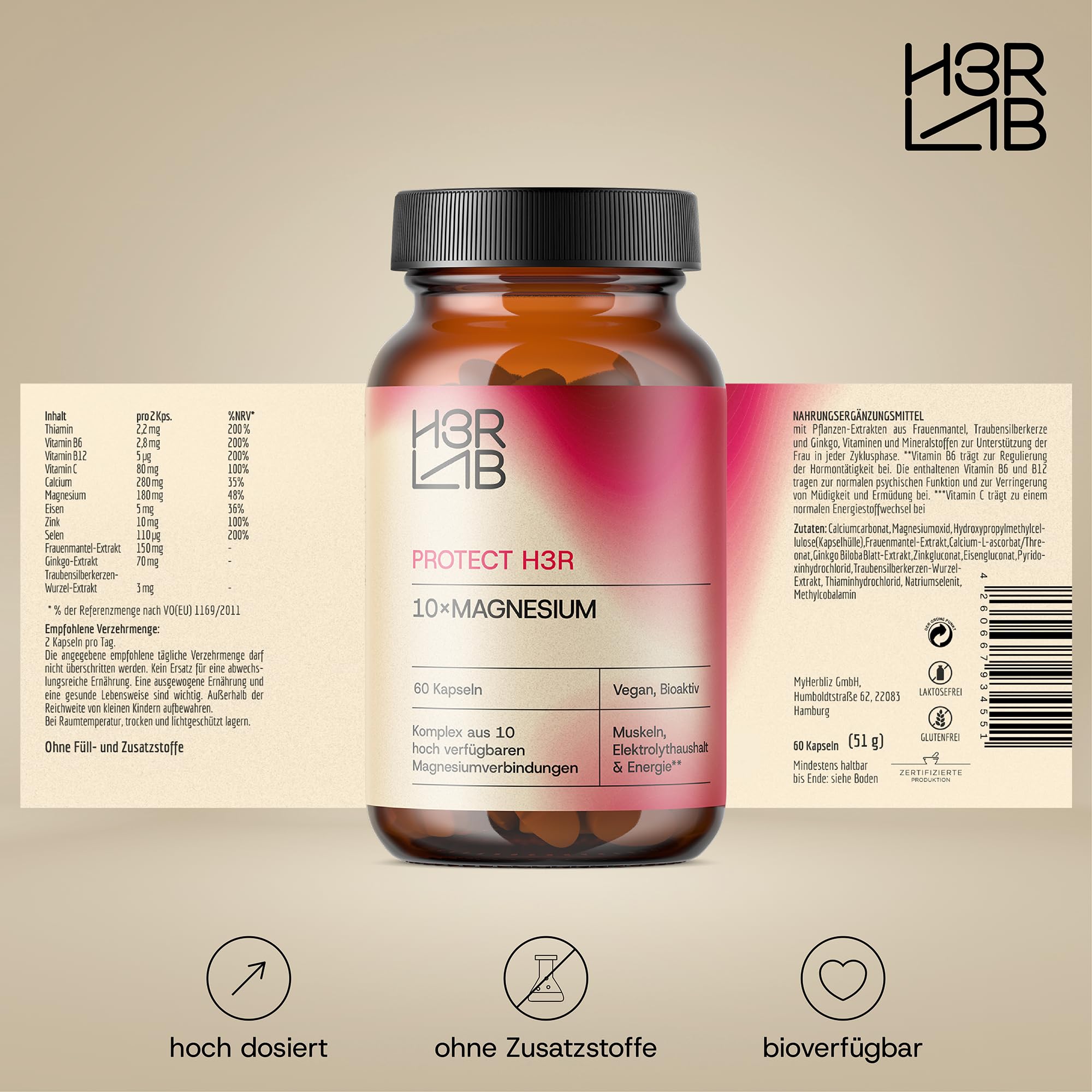 10x Magnesium Komplex – 10-in-1 mit Bisglycinat, Citrat, Malat & Taurat | 280 mg Magnesium pro Tagesportion | Für Muskeln, Nerven & Energie | Vegan & ohne Zusatzstoffe | 180 Kapseln