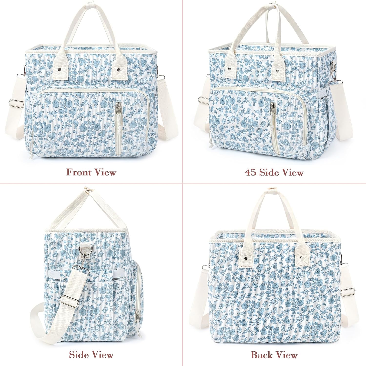 Aileam Quilted Lunch Box for Women, Large Blue tote lunch bag Insulated Lunch Cooler Cute Bag for Women Work Picnic Travel(Blue Floral) image 3