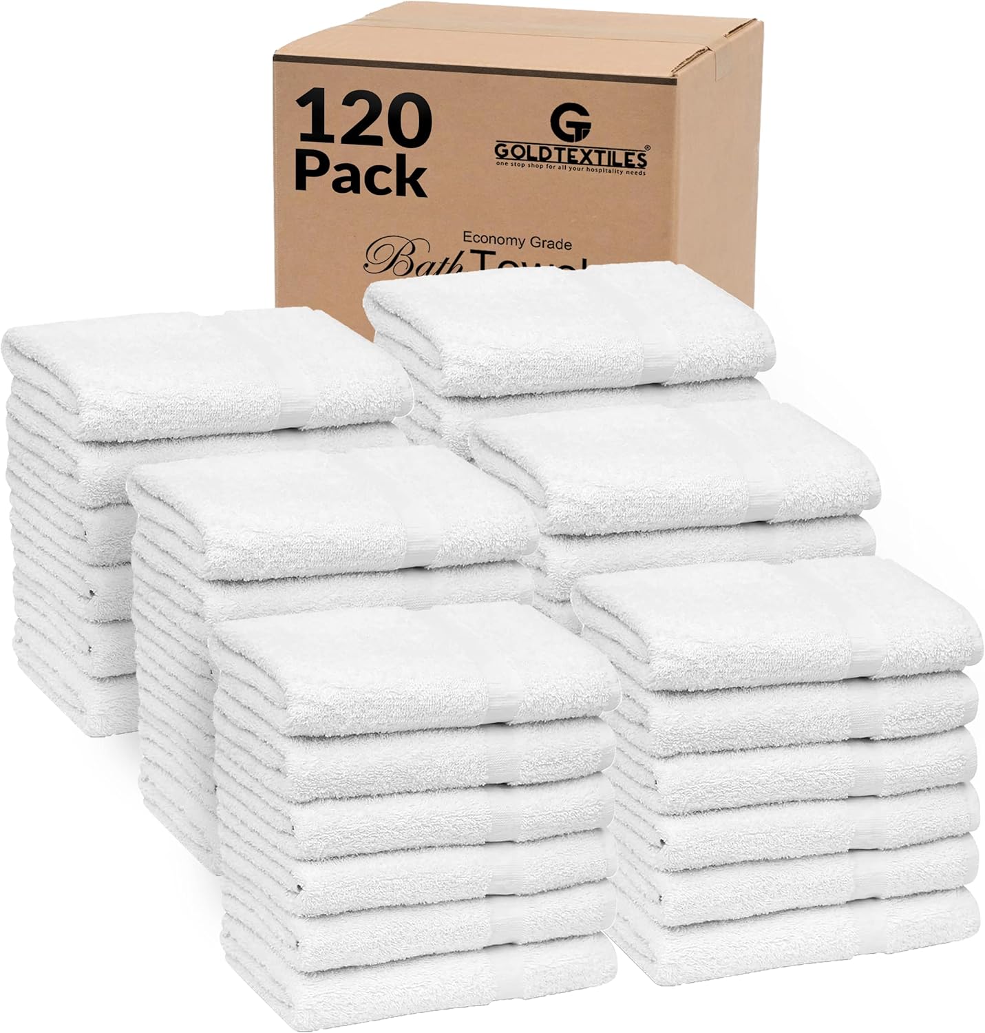 GOLD TEXTILES 120 PCS White Bath Towels Bulk (24x50 Inches