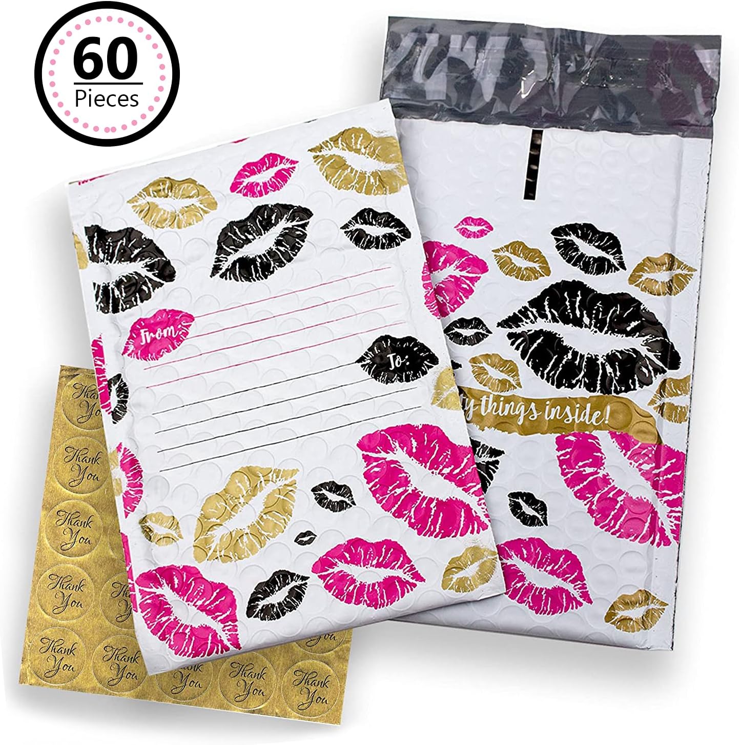 4x8 Inch Pack of 720 Water Resistant Kisses Padded Packing Shipping Poly Bubble Mailers Address Labels and Thank You Stickers