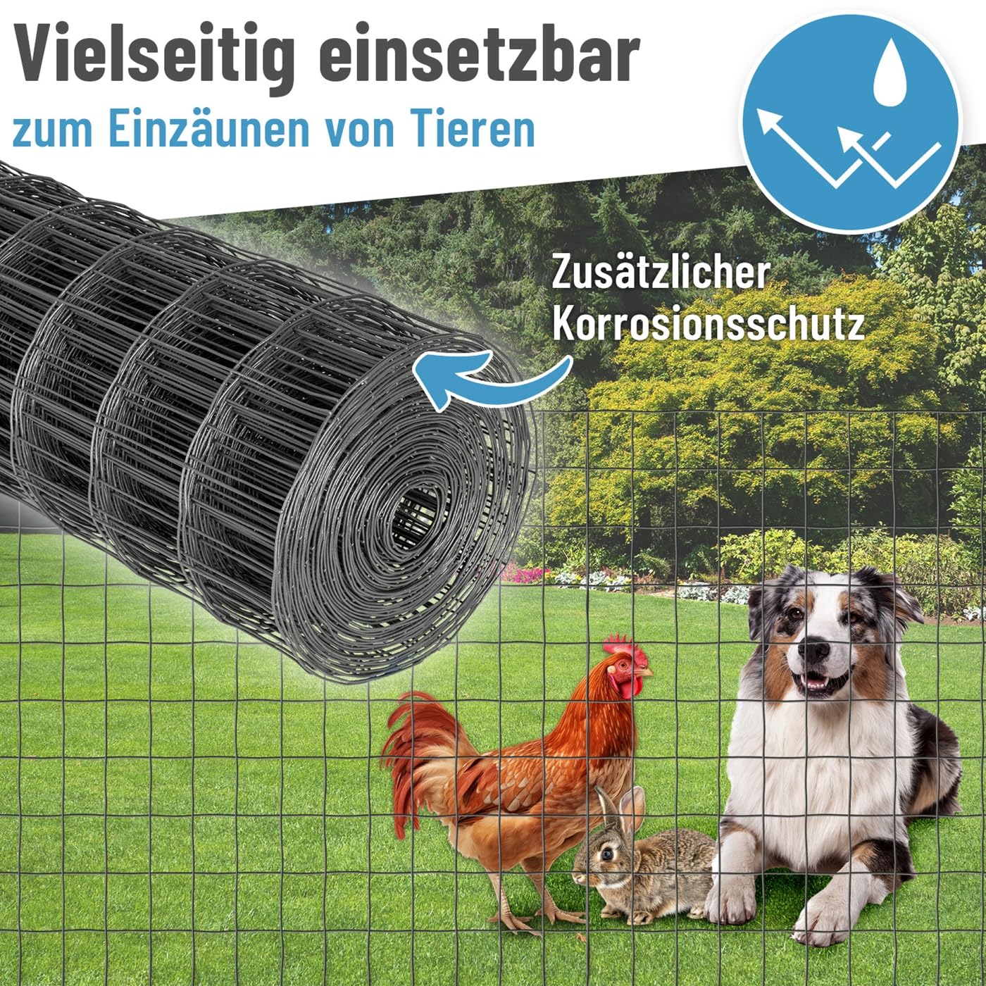 VOSS.garden 25m Gitterzaun 120cm Premium Maschendrahtzaun 100x75mm Gartenzaun Anthrazit Wetterfest Punktgeschweißt