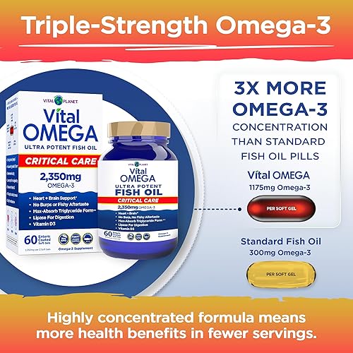 Miniatura 6 de Vital Planet - Aceite de pescado ultra potente Omega Gold con 2350 mg de omega-3 EPA y DHA de alta potencia para apoyar la salud cerebral y cardíaca