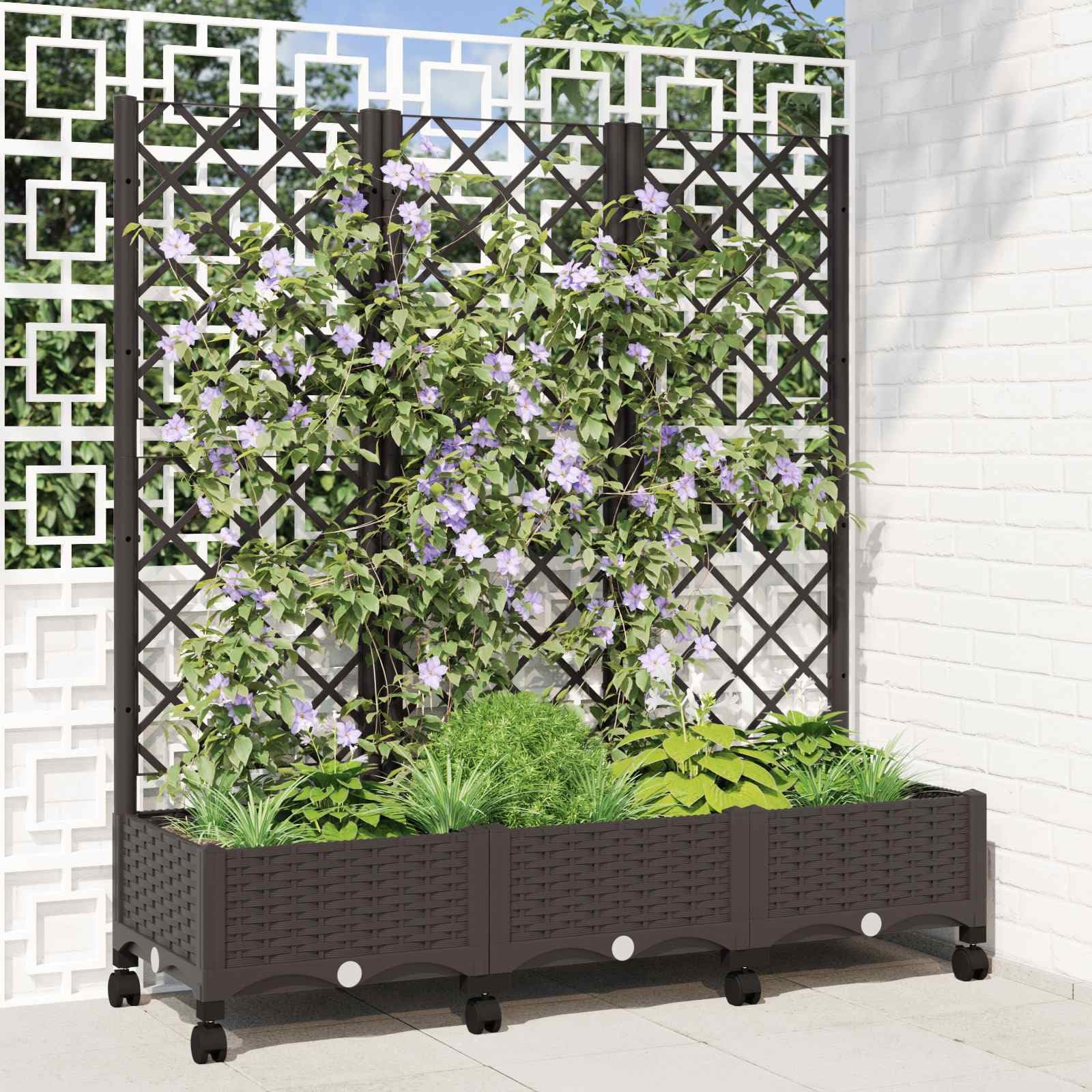 Hothingwell - Bandeja para jardín (120 x 40 x 131,5 cm), color marrón | Polipropileno ligero, Agujeros De Drenaje, Ruedas Integradas, Para Plantas Escaladas, Terraza Balcón