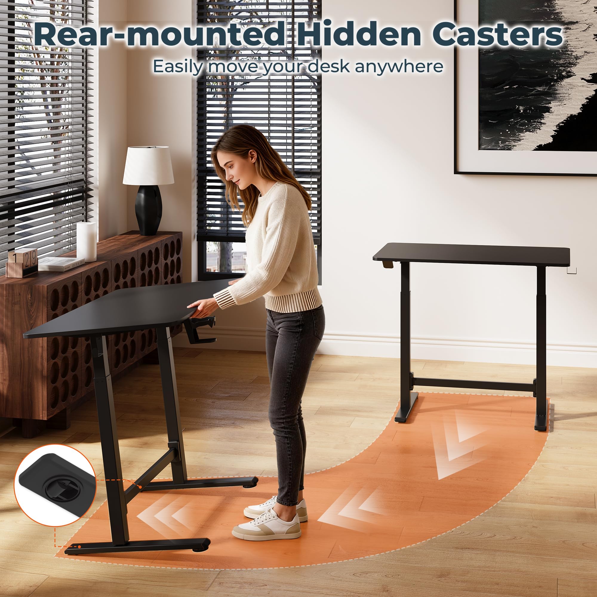 Pneumatic Standing Desk 31 5 x 19 7 One-Piece Adjustable Height Home Office Desk Rolling Computer Workstation with — view 5