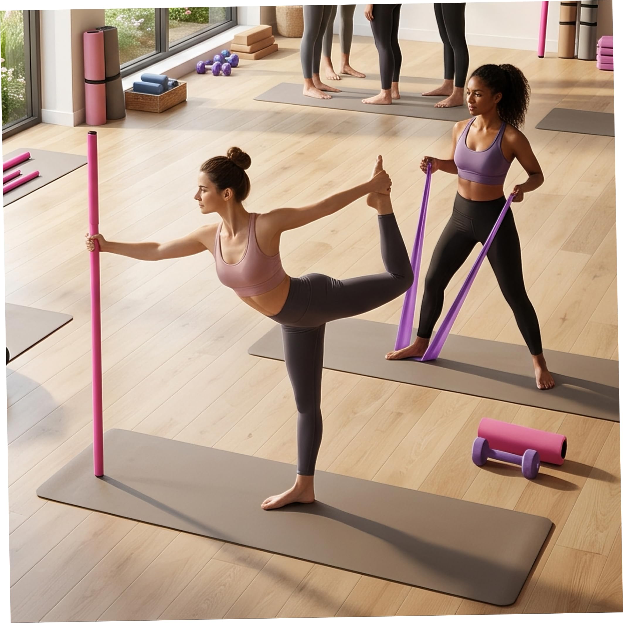 Poste de yoga desmontable de acero inoxidable de 5 secciones, 59 pulgadas, negro