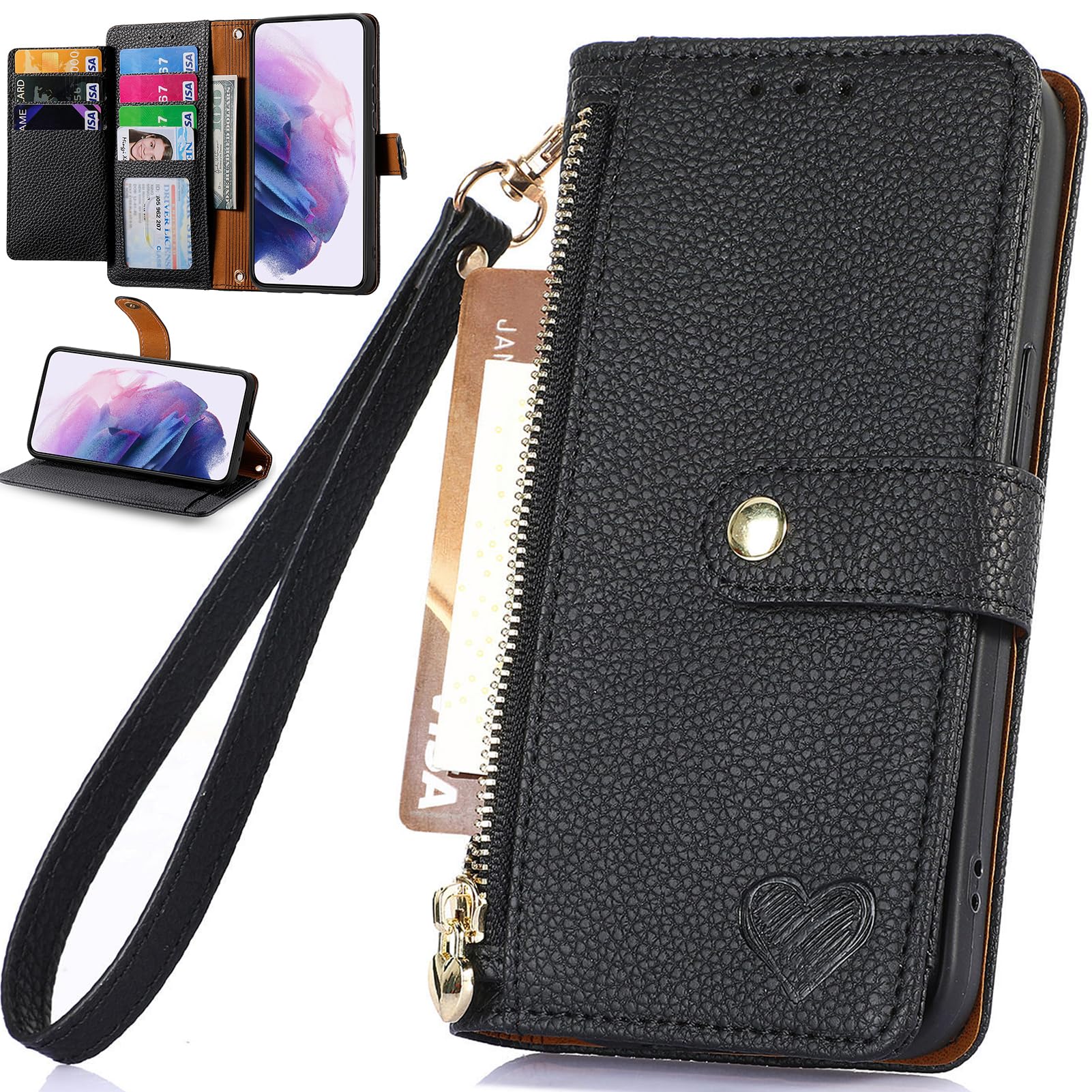BAILI Zipper Pocket Case for Motorola one 5G UW ace, RFID Blocking Identity Theft Protection Wallet for Motorola one 5G UW ace-001