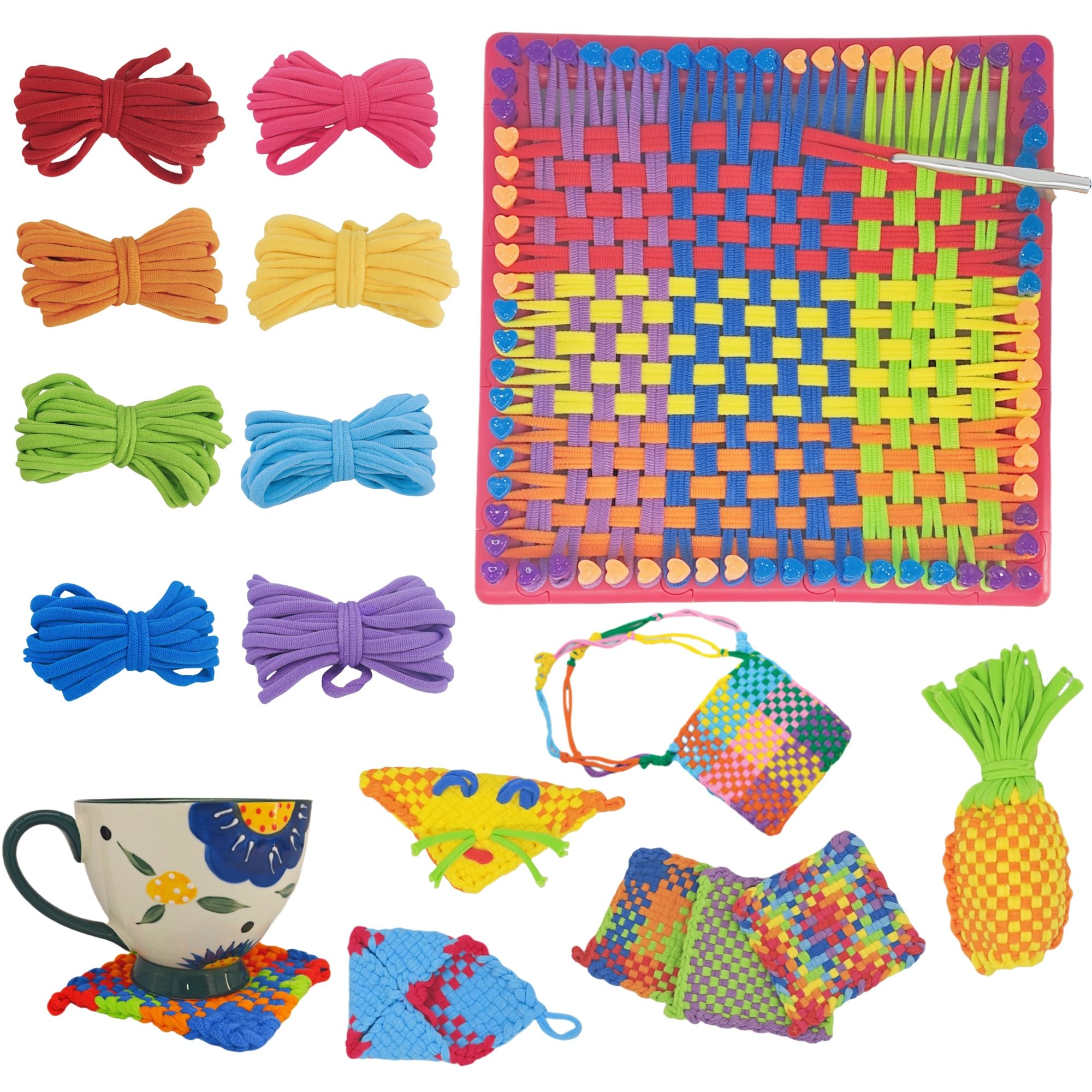 SINNMYAWeaving Loom Kit Toys - Arts and Crafts for Kids and Adults - Ideal Gifts for Girls - Potholder Weaving Loom Kits with Portable Box and Craft Loops - Craft Potholders and Friendship Bracelets