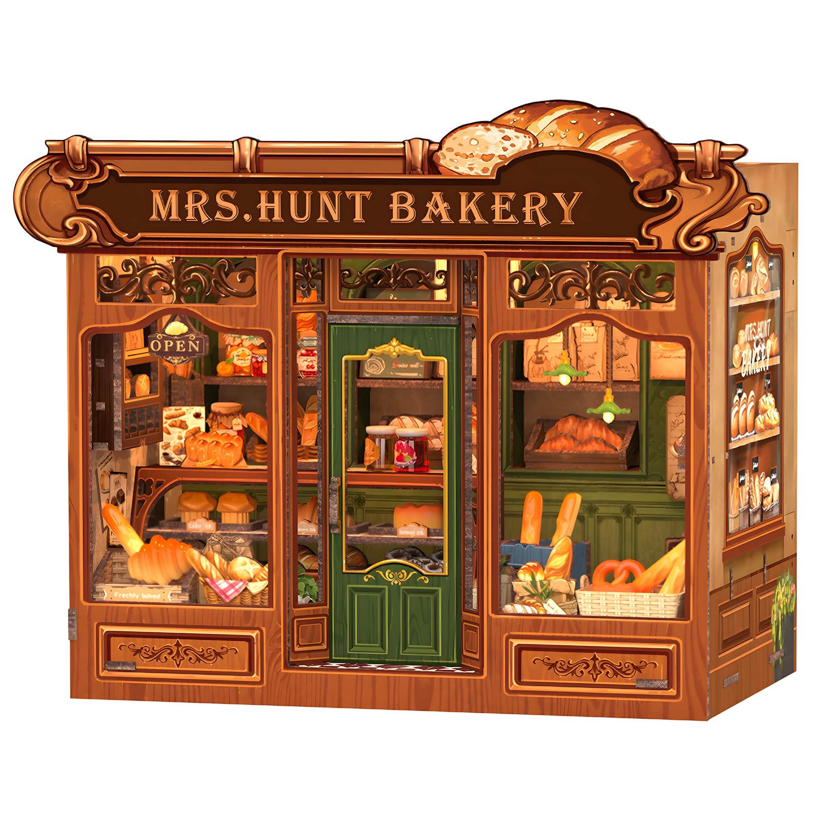 Fsolis DIY Book Nook Kit & Casa delle bambole - Casa in miniatura moderna con illuminazione a LED, puzzle in de e accessori decorativi, i regali più creativi(Mrs.Hunt Bakery)