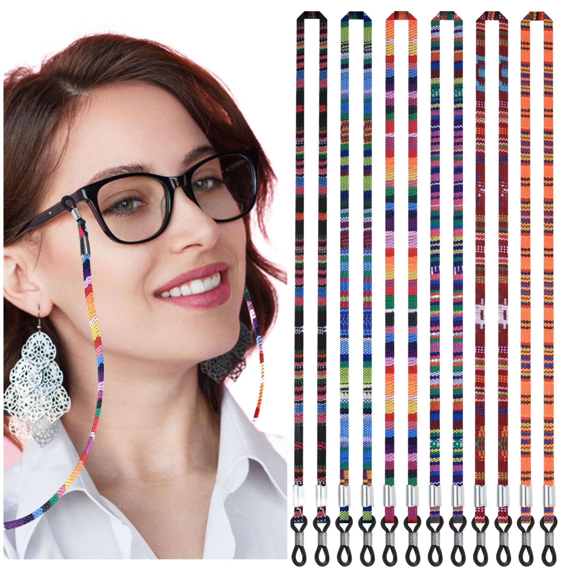 GOTRUST 6 unidades de cinta para gafas de mujer multicolor de algodón para gafas de sol para niños, multicolor, Estilo bohemio, 70*0,5 cm