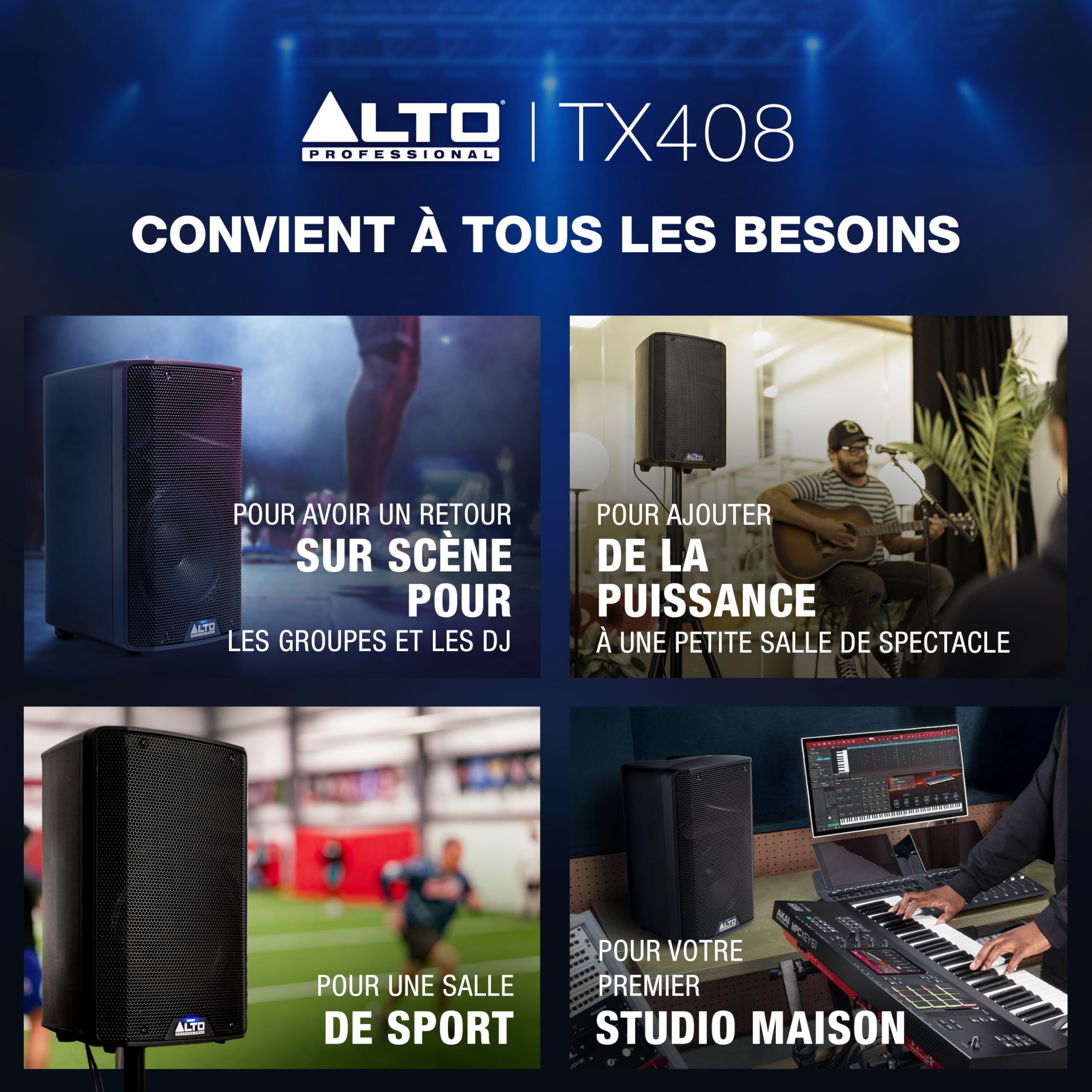 ALTO TX408 Enceinte Amplifiée Actif 350W 8" TWS Bluetooth, Mixeur 2 Canaux, Niveau Ligne pour DJ et Musiciens, Petites Salles, Répétitions et Événements