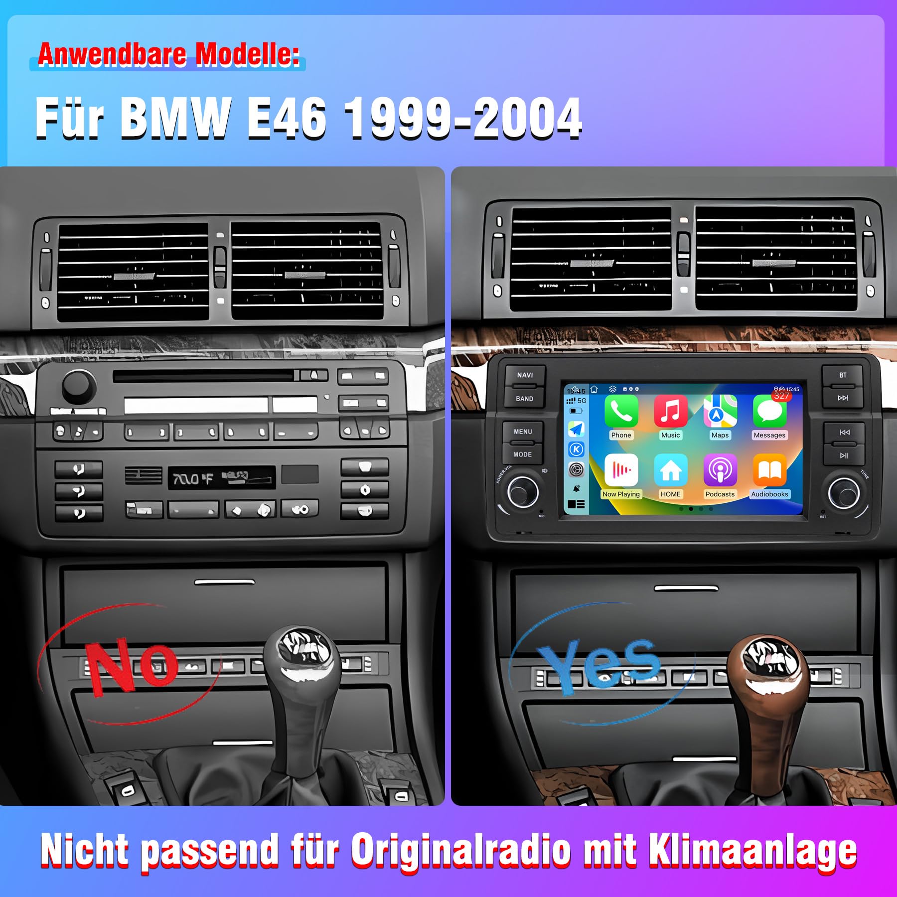 Autoradio für BMW E46 1999 2000 2001 2002 2003 2004, Android 12 2G+32G Radio mit GPS Navigation CarPlay Android Auto Bluetooth WLAN USB Lenkradsteuerung, 7 Zoll Touchscreen