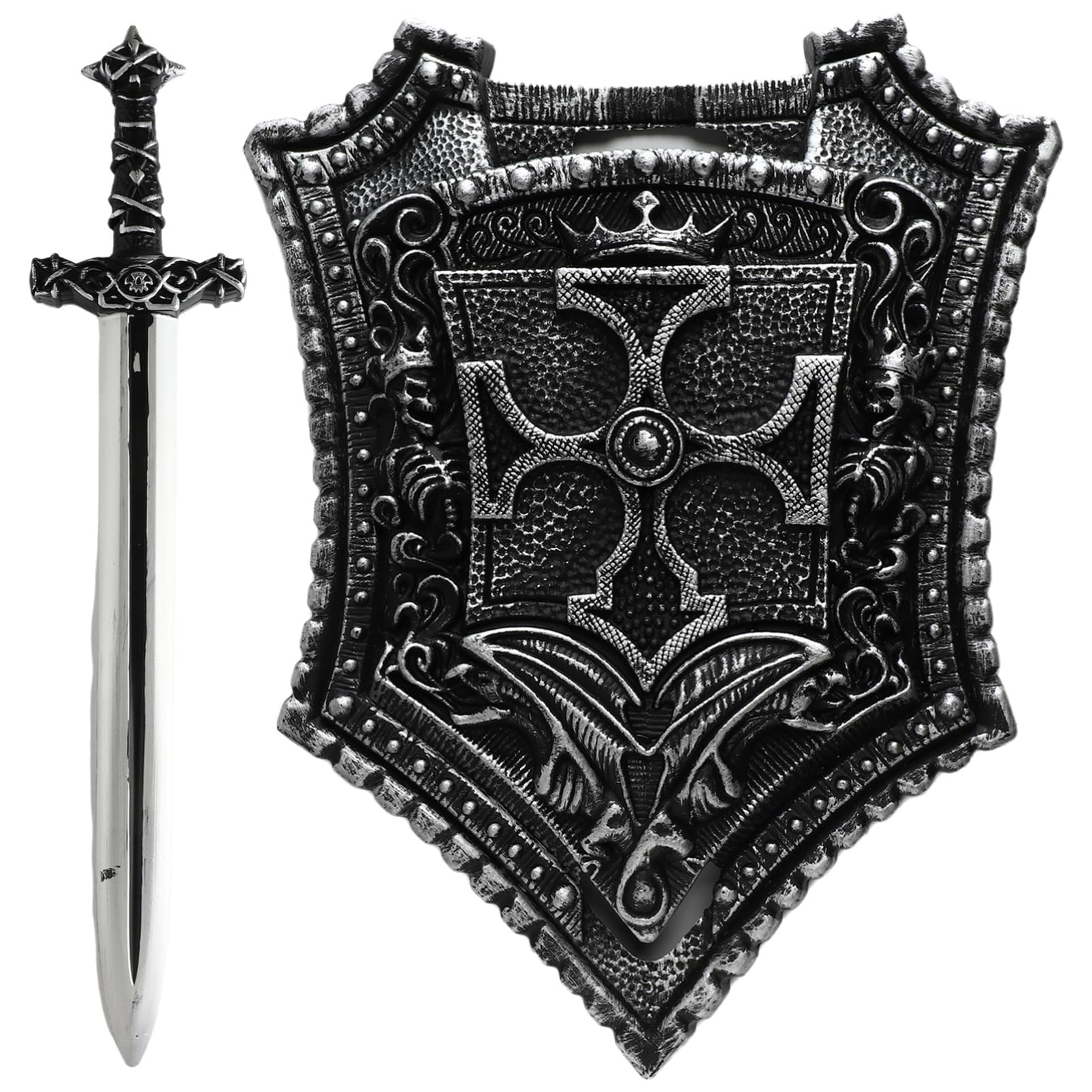 Alvivi Medieval Crusader Shield Soldier Sword Set for Knight Cosplay Halloween Stage Props Type B One Size