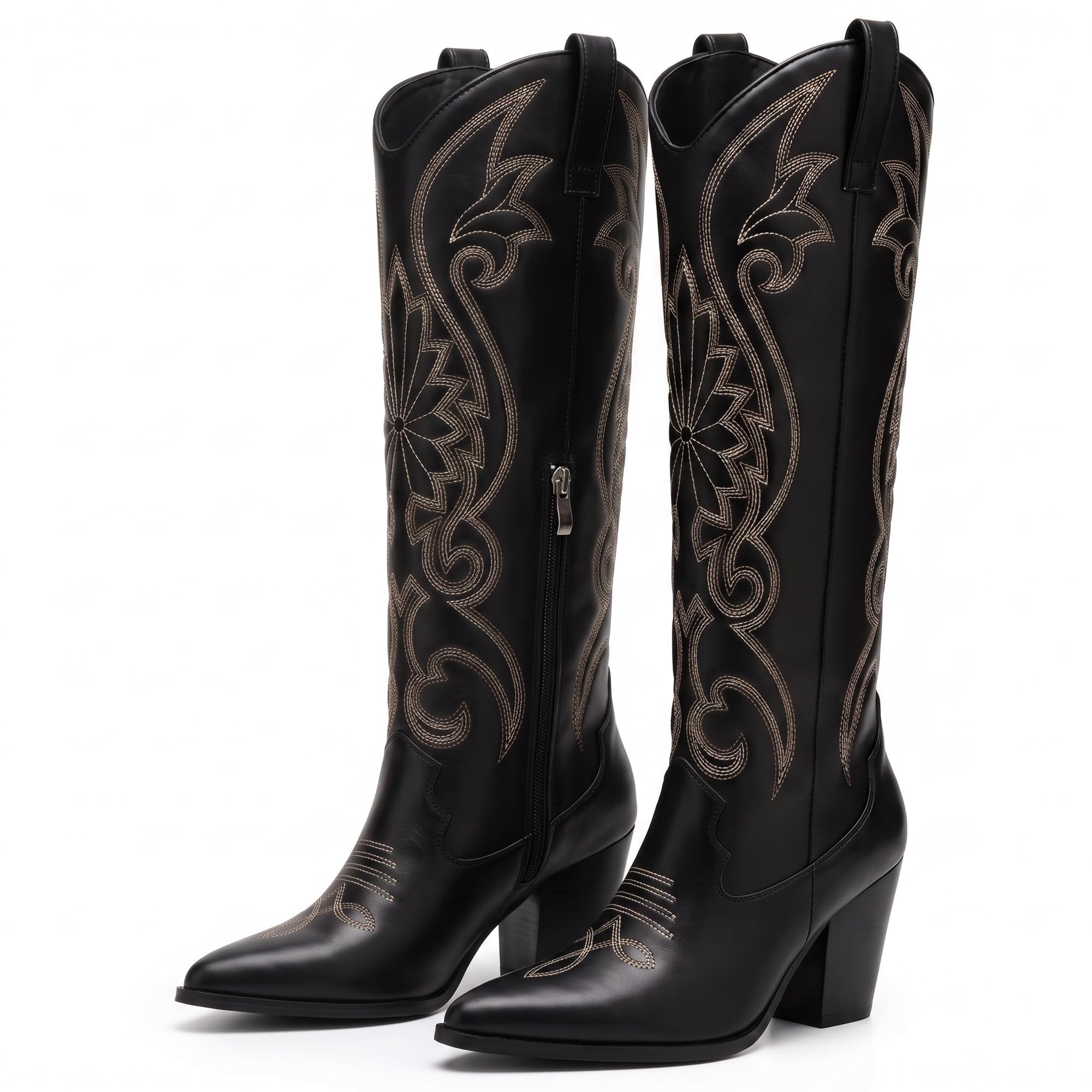 WIRALOMI Cowboy Boots for Women Knee High Western Chunky Heel
