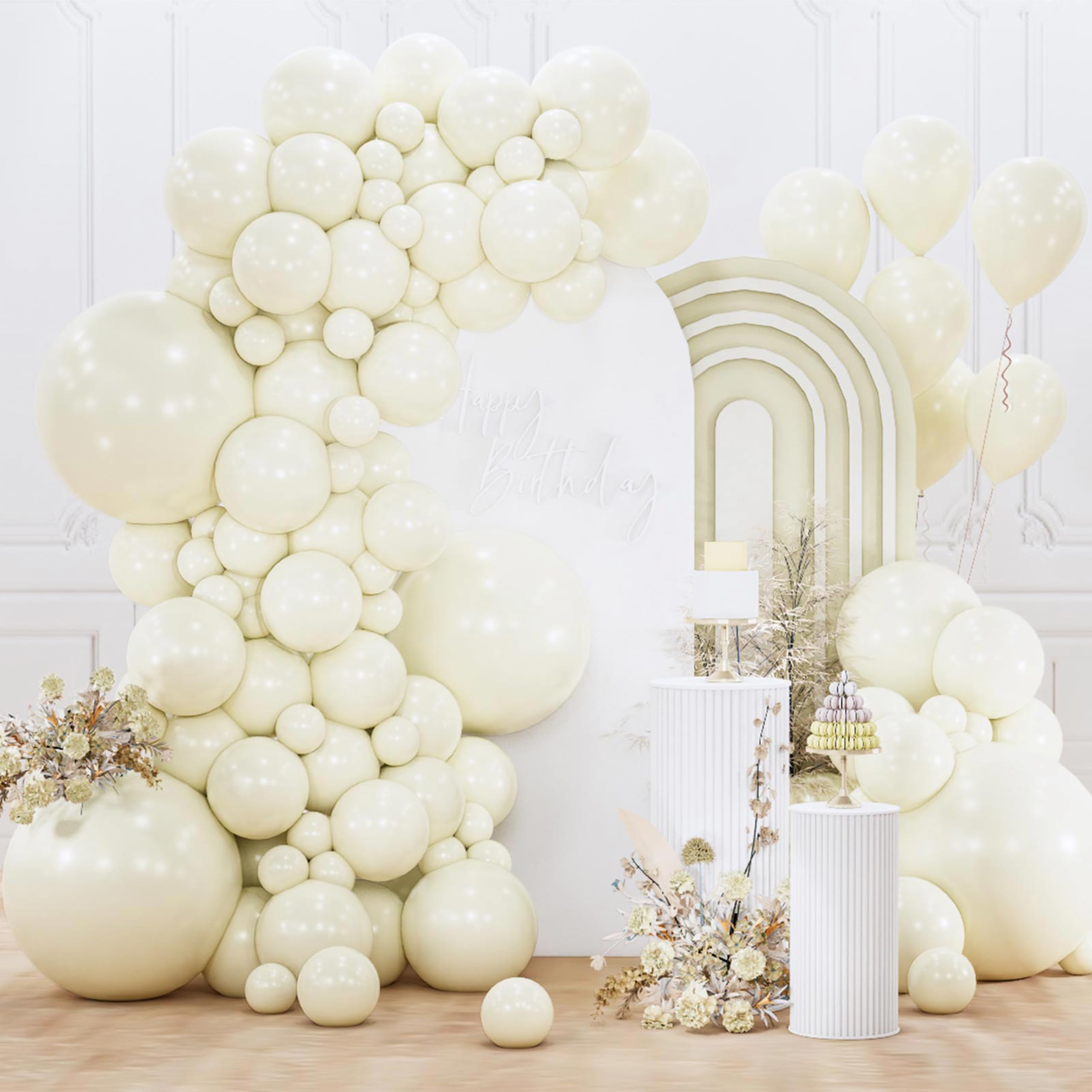 PartyWoo 155pcs Beige Balloon Arch Kit Garland, 18/12/10/5 Inch Cream Ivory Balloons for Wedding Bridal Shower Birthday Boho Party Decorations - main product image