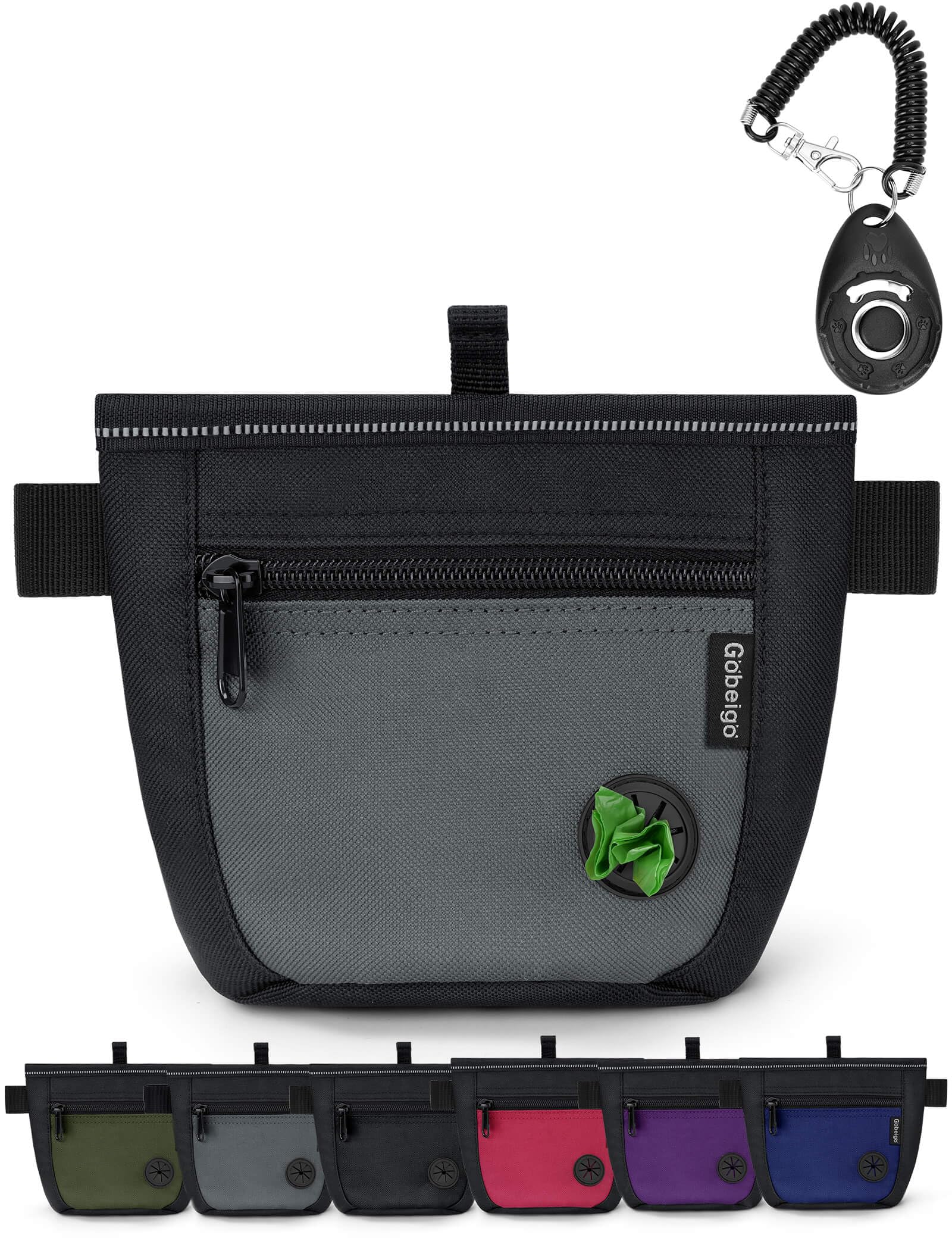 Gobeigo Dog Treat Pouch for Training Doggie Puppy Treat Snack Bags (Black/Gray)