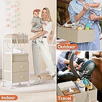Vista 5 de Carrito organizador de pañales para bebé con cajones, carrito de almacenamiento rodante 3 en 1 con ruedas, organizador de pañales extraíble