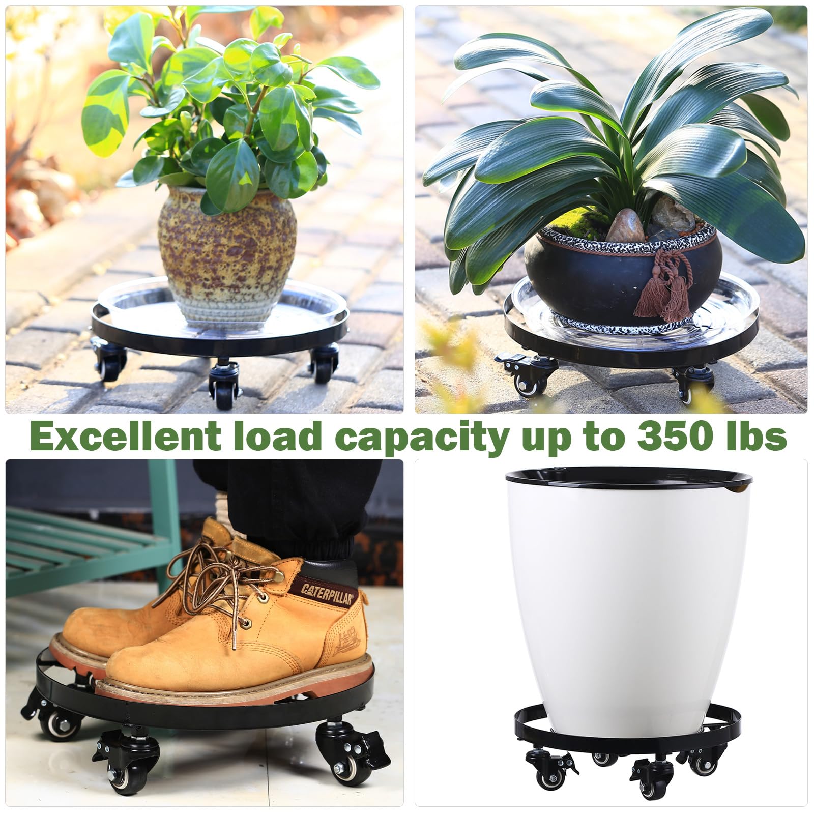 3 Packs Large Metal Plant Caddy 13.6" Plant Dolly with Wheels Heavy-duty Wrought Iron Rolling Plant Stand with Casters Indoor and Outdoor Plant Pot Roller Movers Coaster, Black