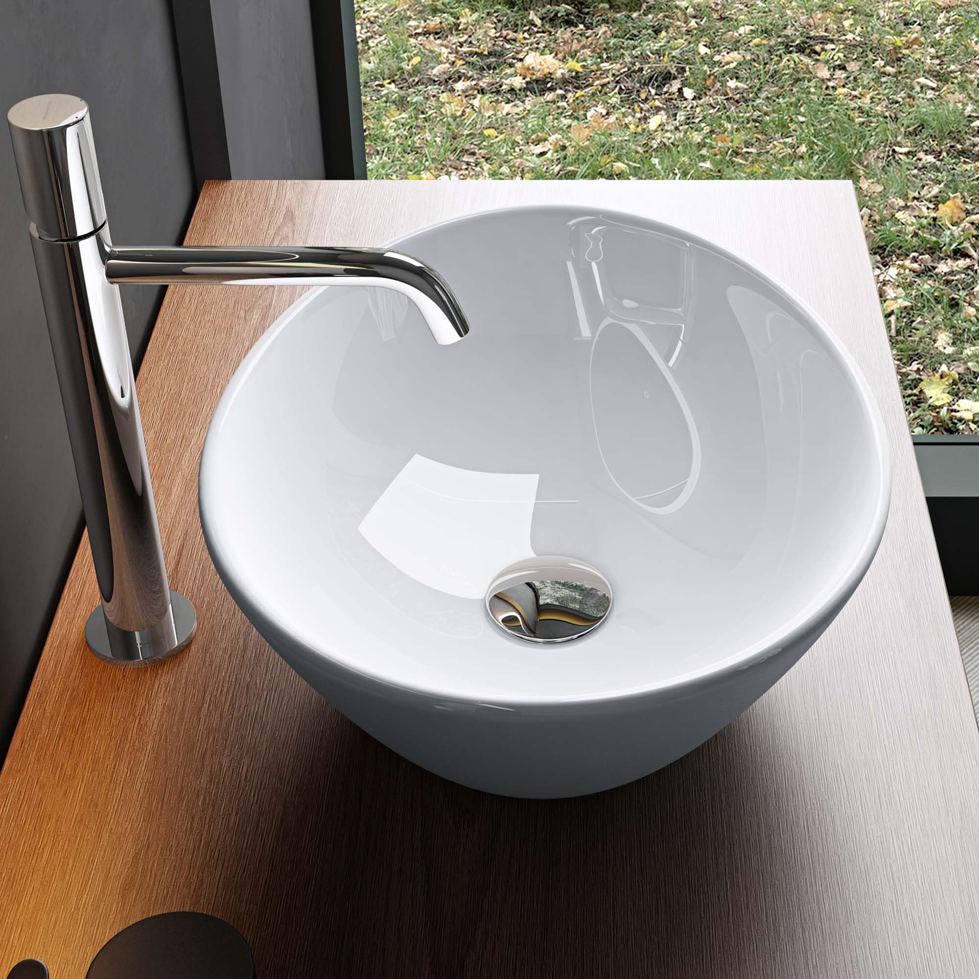 Mai & Mai Lavabo da Appoggio 42x34x14,5cm, Lavandino Bagno da Appoggio Ovale Brüssel205 in Ceramica Nano Rivestimenti Inclusi Bianco Lucido