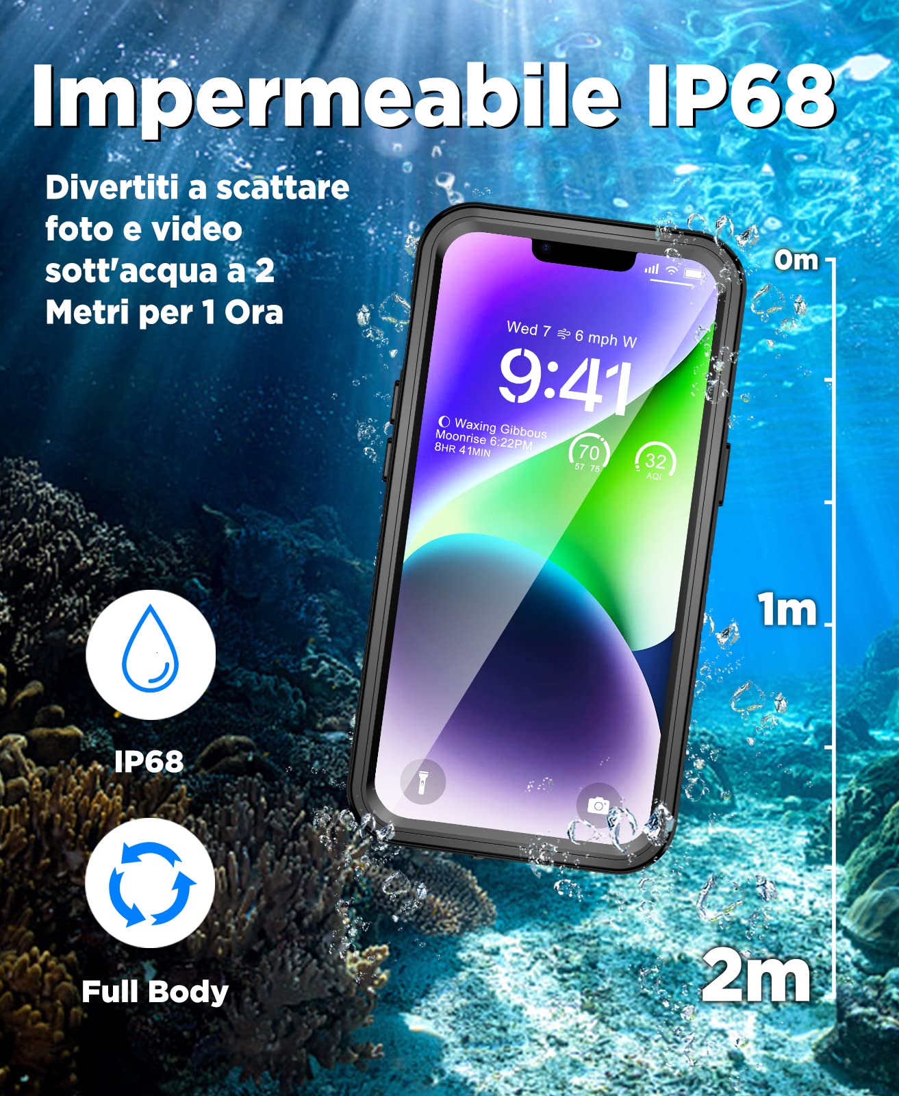 TELESIN° Custodia impermeabile per iPhone 15 Pro Max, IP68 e protezione dello schermo incorporata Custodia protettiva completa, Custodia antigoccia, antipolvere e antiurto per iPhone 15 Pro Max